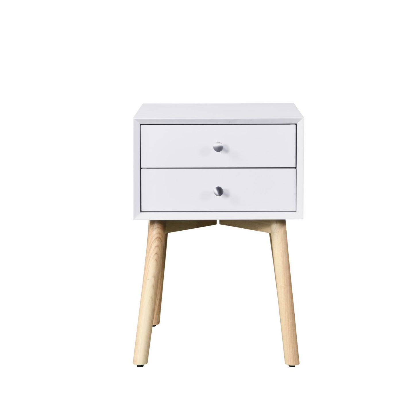 Melysen Side Table,Bedside Table with 2 Drawers and Rubber Wood Legs, Mid-Century Modern Storage Cabinet for Bedroom Living Room, White