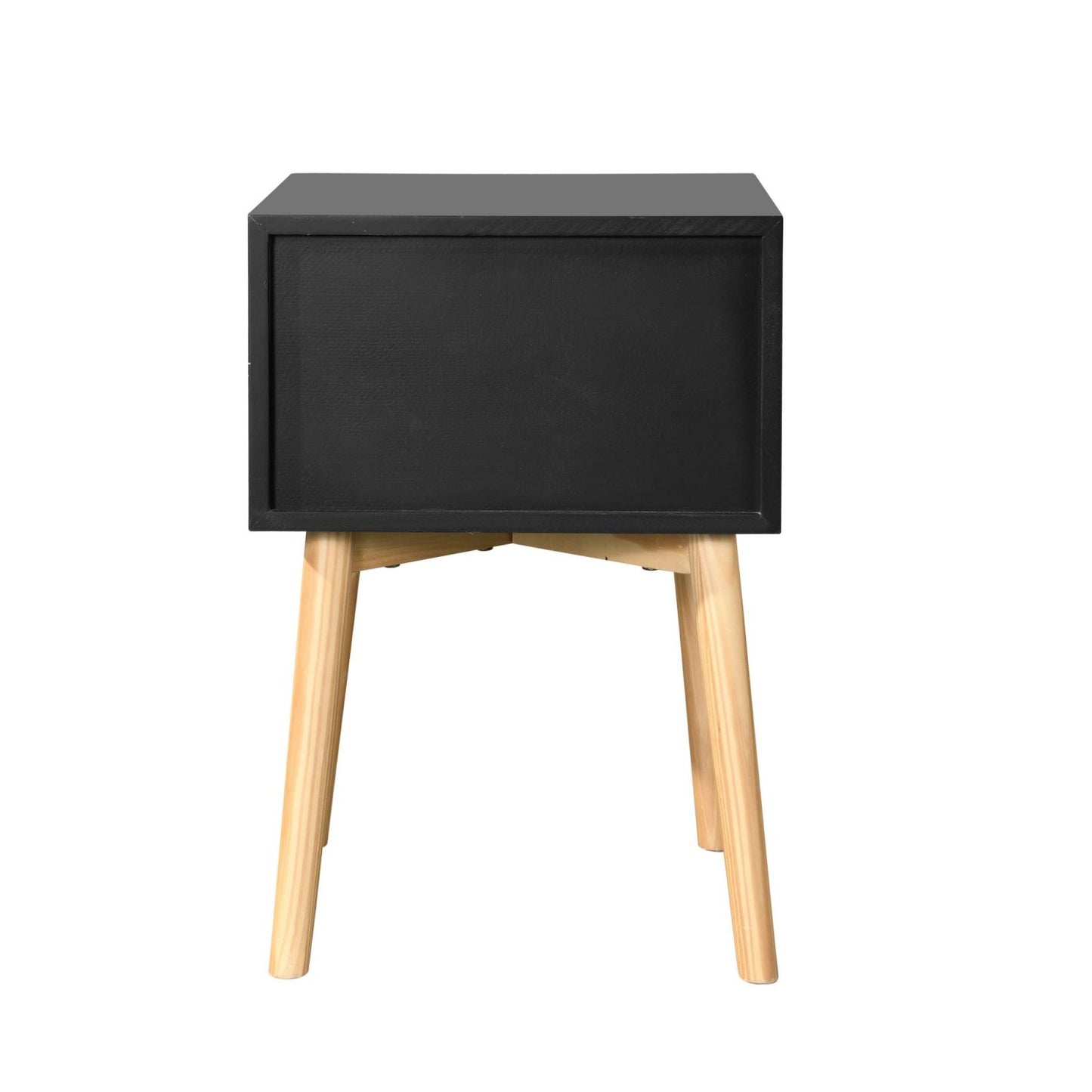 Melysen Side Table,Bedside Table with 2 Drawers and Rubber Wood Legs, Mid-Century Modern Storage Cabinet for Bedroom Living Room, Black,Black