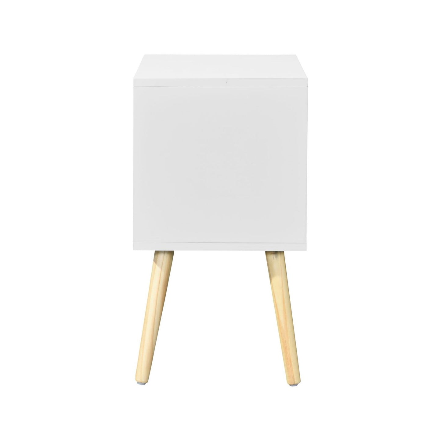 Melysen Side Table with 2 Drawer and Rubber Wood Legs, Mid-Century Modern Storage Cabinet for Bedroom Living Room Furniture, White,White