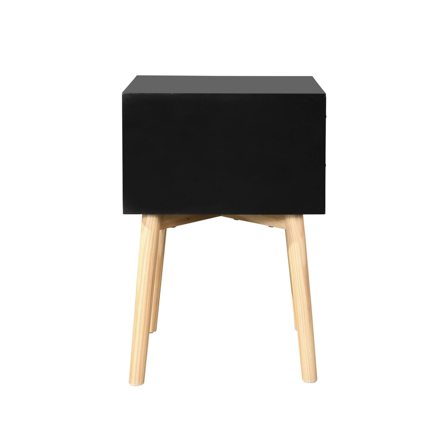 Melysen Side Table,Bedside Table with 2 Drawers and Rubber Wood Legs, Mid-Century Modern Storage Cabinet for Bedroom Living Room, Black,Black