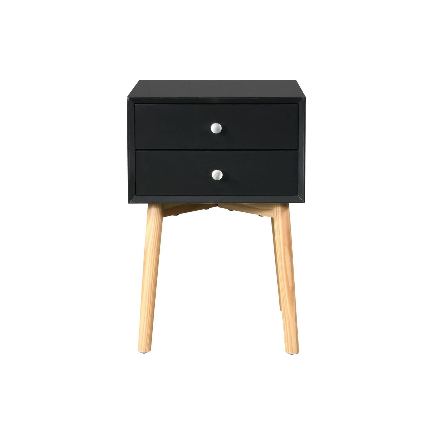 Melysen Side Table,Bedside Table with 2 Drawers and Rubber Wood Legs, Mid-Century Modern Storage Cabinet for Bedroom Living Room, Black,Black