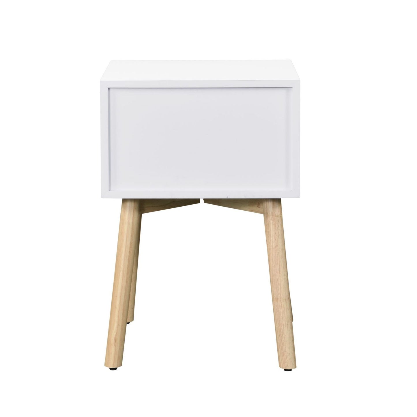 Melysen Side Table,Bedside Table with 2 Drawers and Rubber Wood Legs, Mid-Century Modern Storage Cabinet for Bedroom Living Room, White