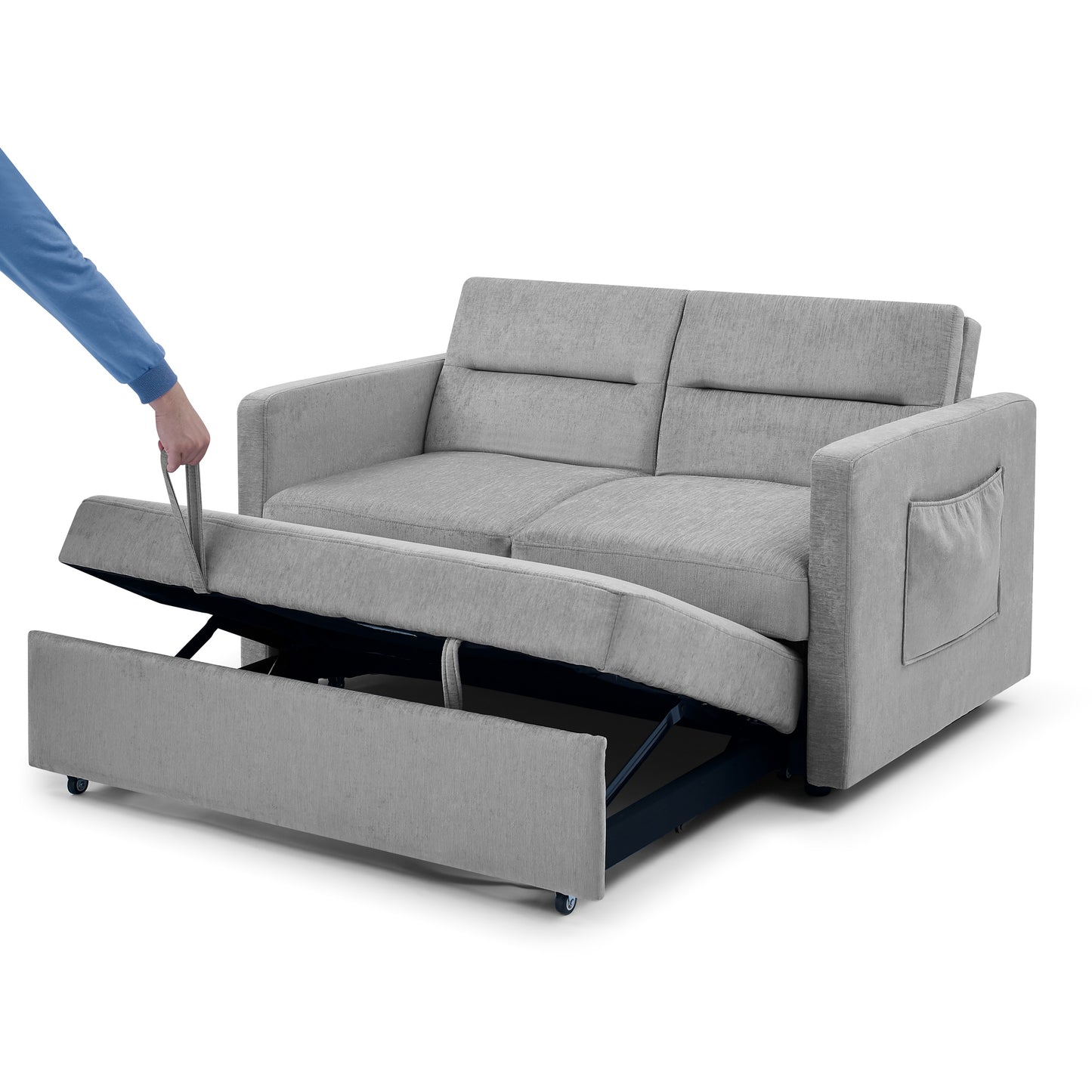 Melysen Loveseats Sofa Bed with Pull-out Bed, Adjsutable Back and Two Arm Pocket