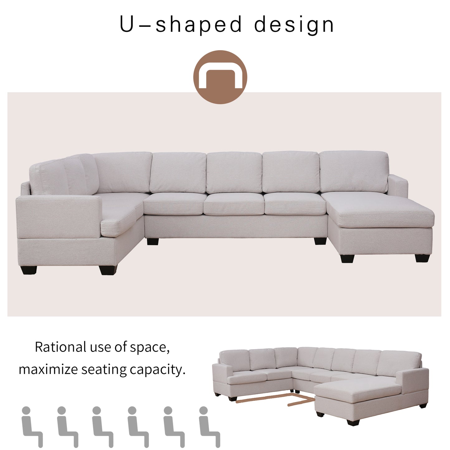 Melysen Modern Large Upholstered U-Shape Sectional Sofa£¬Extra Wide Chaise Lounge Couch