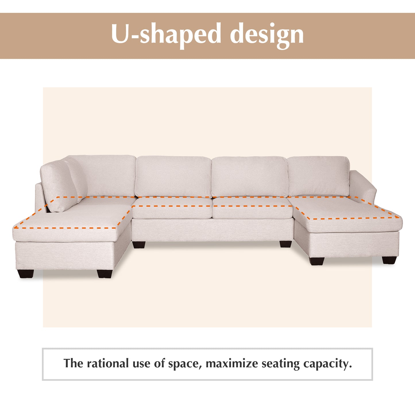 Melysen Modern Large  U-Shape Sectional Sofa, Double Extra Wide Chaise Lounge Couch,  Beige