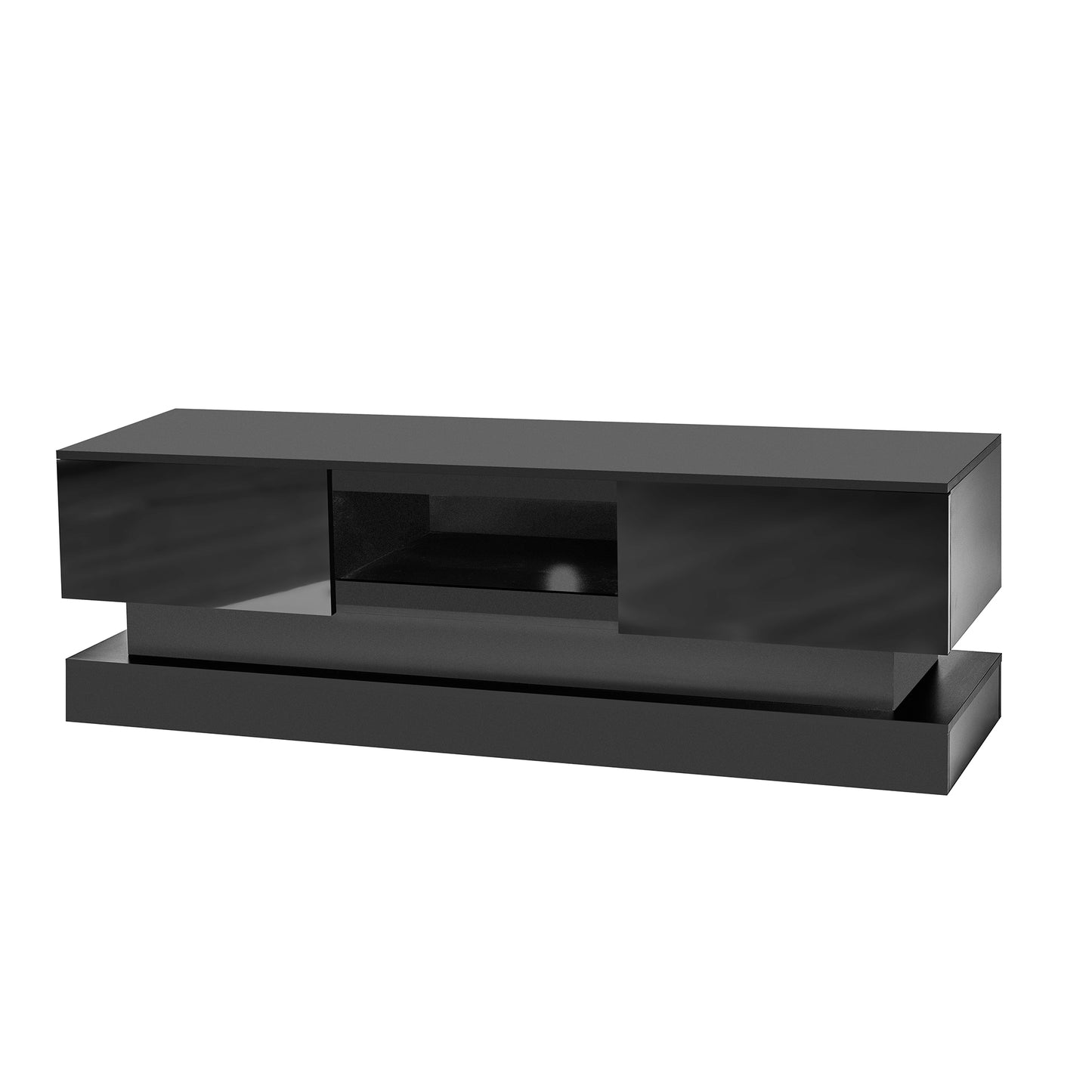 Melysen 51.18 " Black morden TV Stand with LED Lights,high glossy front TV Cabinet,Black