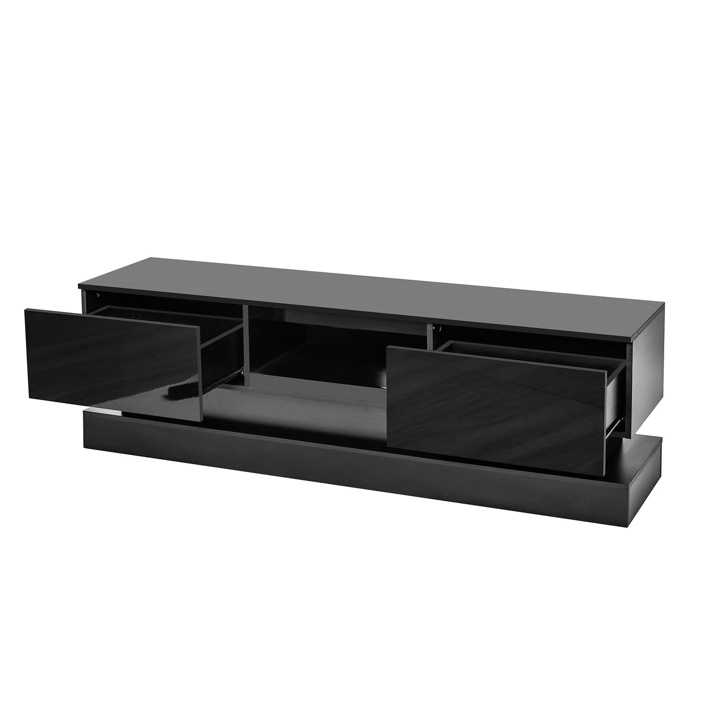 Melysen 51.18 " Black morden TV Stand with LED Lights,high glossy front TV Cabinet,Black