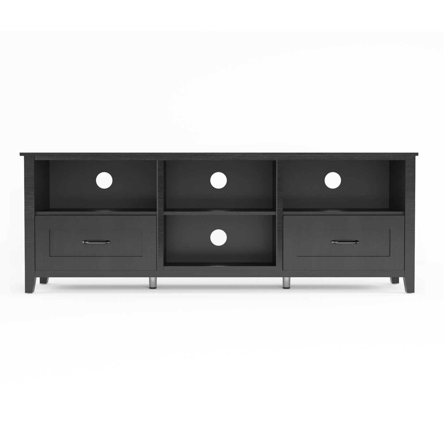 Melysen 70.08 Inch Length Black TV Stand for Living Room and Bedroom, with 2 Drawers and 4 High-Capacity Storage Compartment.