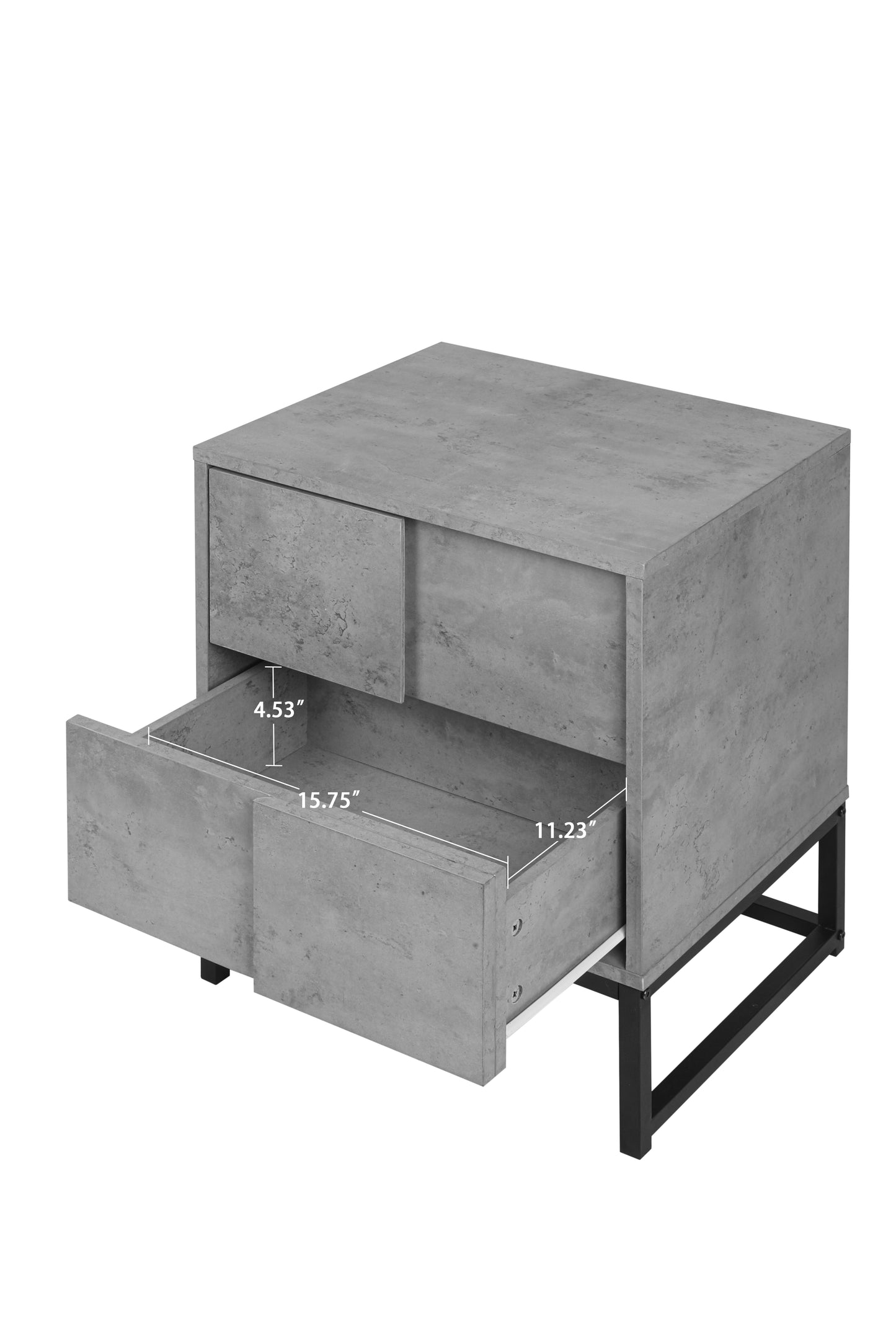 Melysen 2 Drawer Nightstand,geometric elements,cement grey,for bedroom, living room and study,Cement Grey