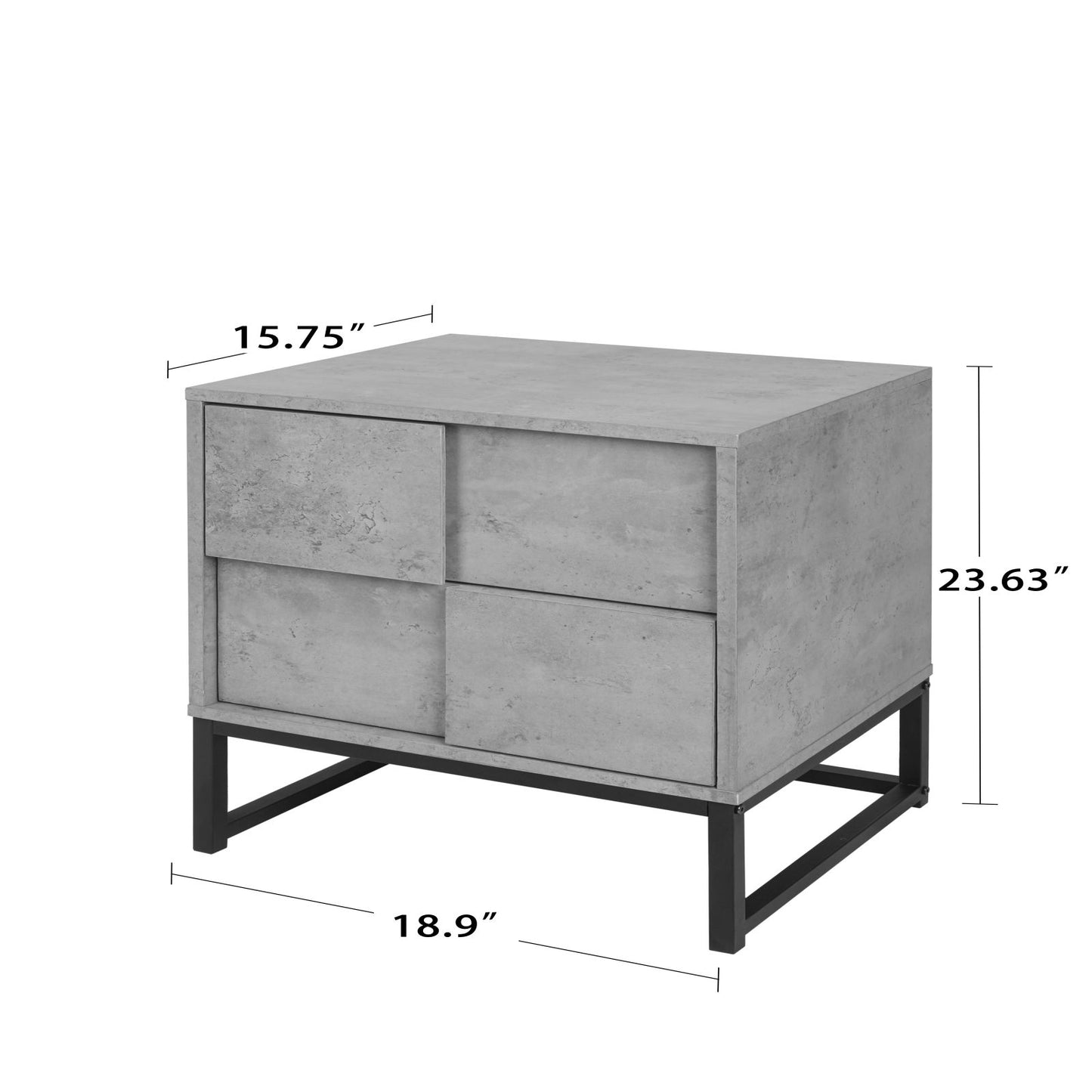 Melysen 2 Drawer Nightstand,geometric elements,cement grey,for bedroom, living room and study,Cement Grey