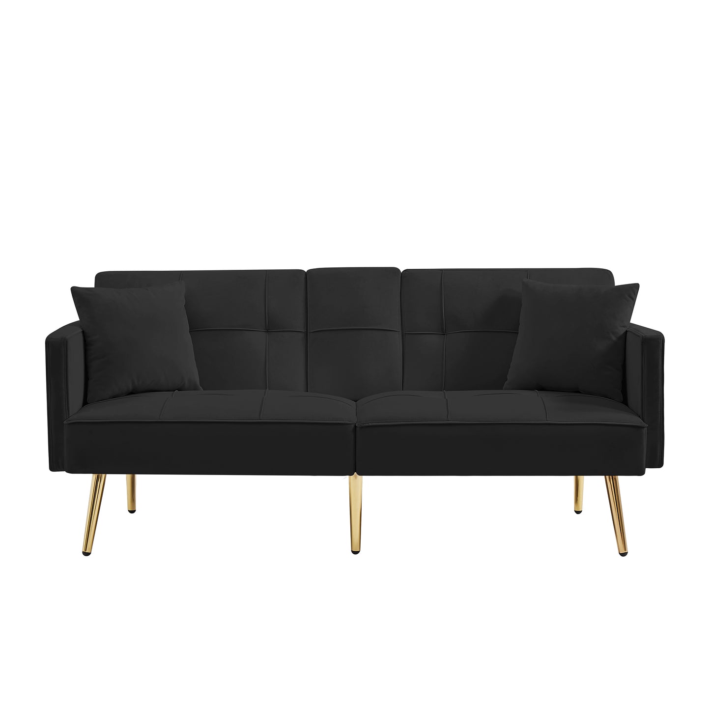 Melysen Velvet Futon Sofa Bed with Gold Metal Legs