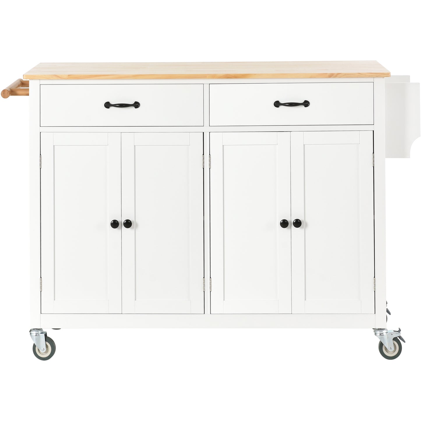 Melysen Kitchen Island Cart with Solid Wood Top and Locking Wheels,54.3 Inch Width,4 Door Cabinet and Two Drawers,Spice Rack, Towel Rack (White)