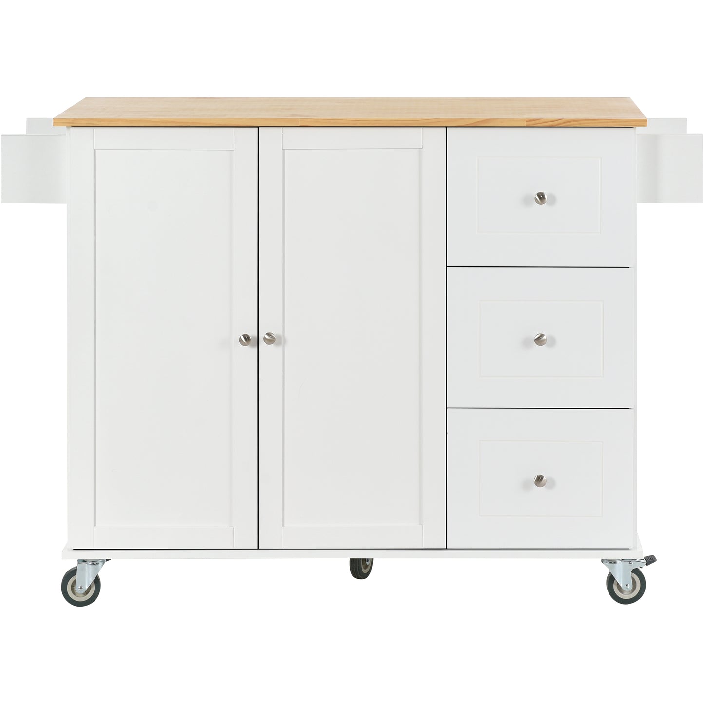 Melysen Rolling Mobile Kitchen Island with Solid Wood Top and Locking Wheels,52.7 Inch Width,Storage Cabinet and Drop Leaf Breakfast Bar,Spice Rack, Towel Rack & Drawer (White)