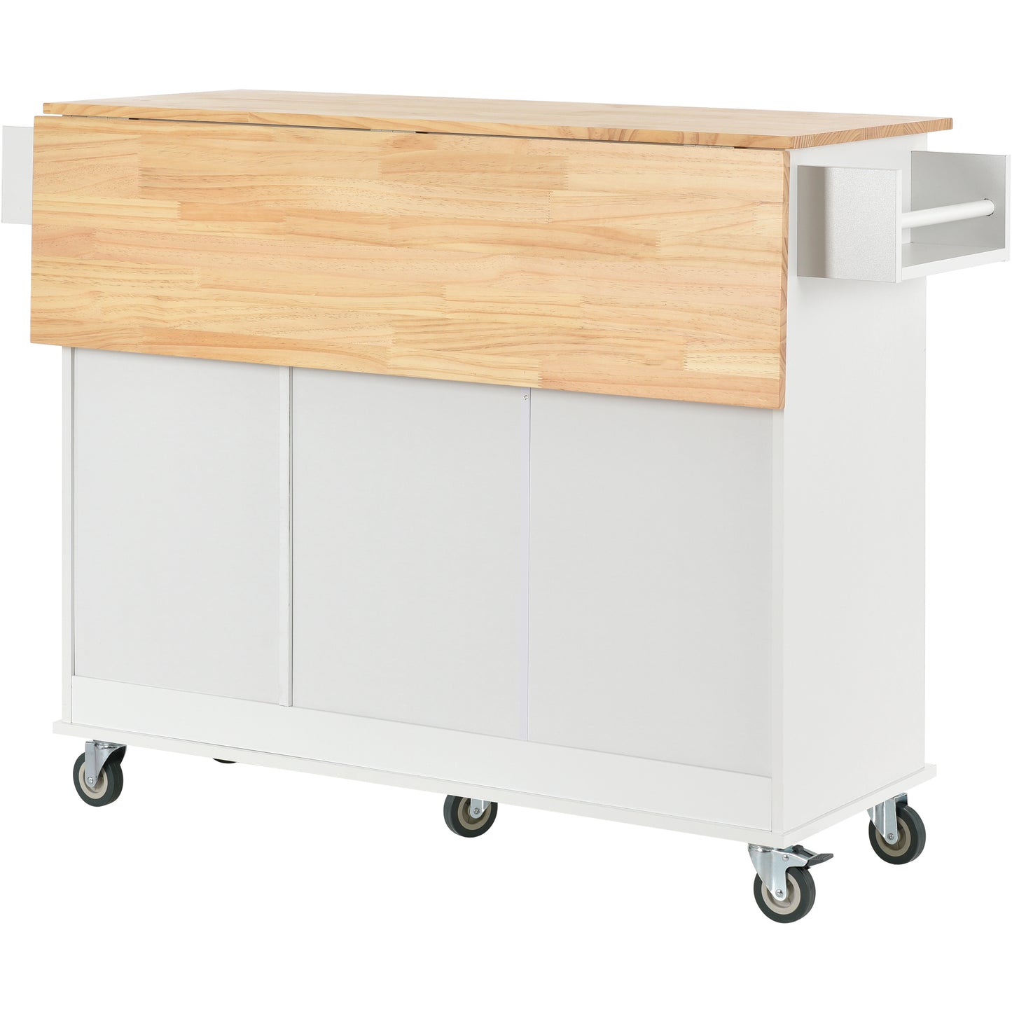 Melysen Rolling Mobile Kitchen Island with Solid Wood Top and Locking Wheels,52.7 Inch Width,Storage Cabinet and Drop Leaf Breakfast Bar,Spice Rack, Towel Rack & Drawer (White)