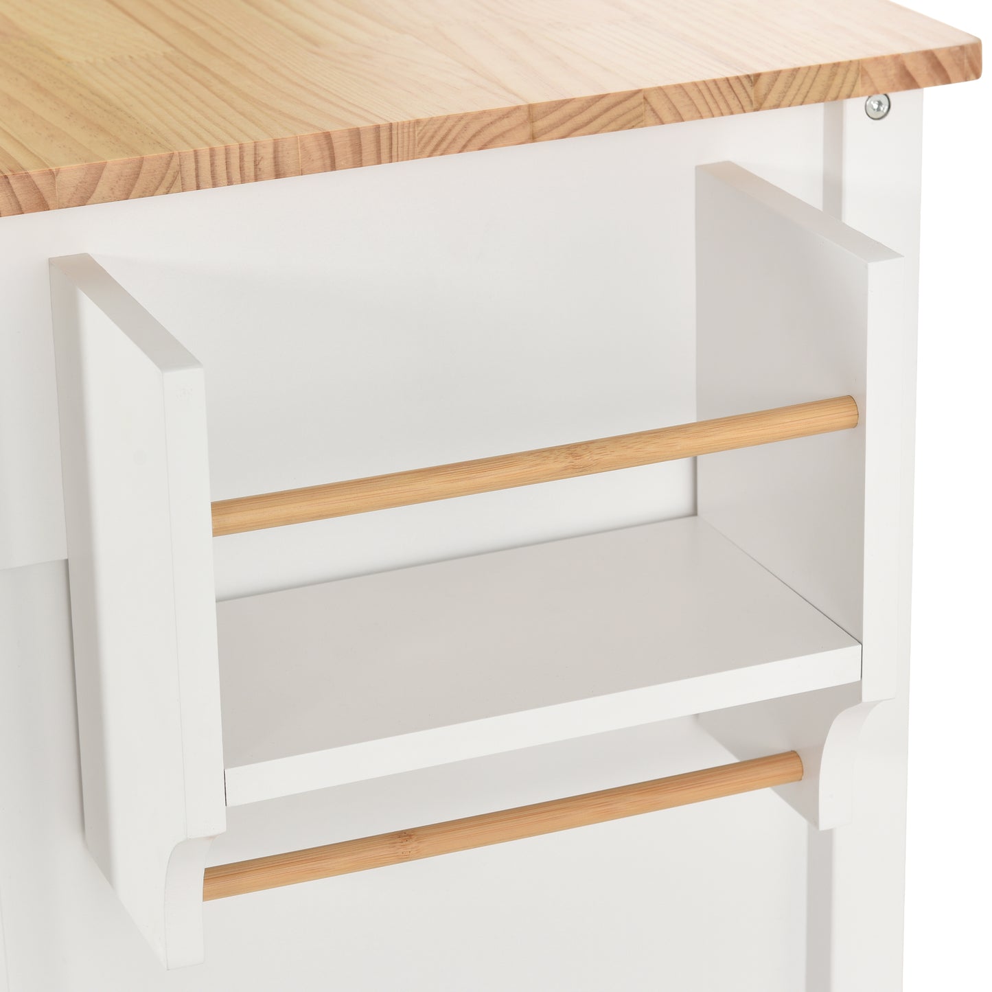 Melysen Kitchen Island Cart with Solid Wood Top and Locking Wheels,54.3 Inch Width,4 Door Cabinet and Two Drawers,Spice Rack, Towel Rack (White)