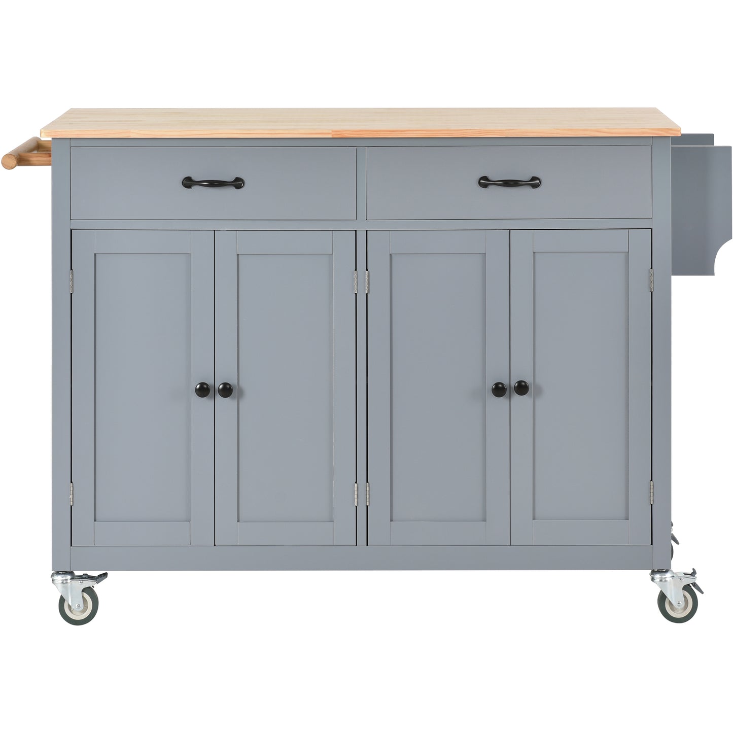 Melysen Kitchen Island Cart with Solid Wood Top and Locking Wheels,54.3 Inch Width,4 Door Cabinet and Two Drawers,Spice Rack, Towel Rack (Grey)