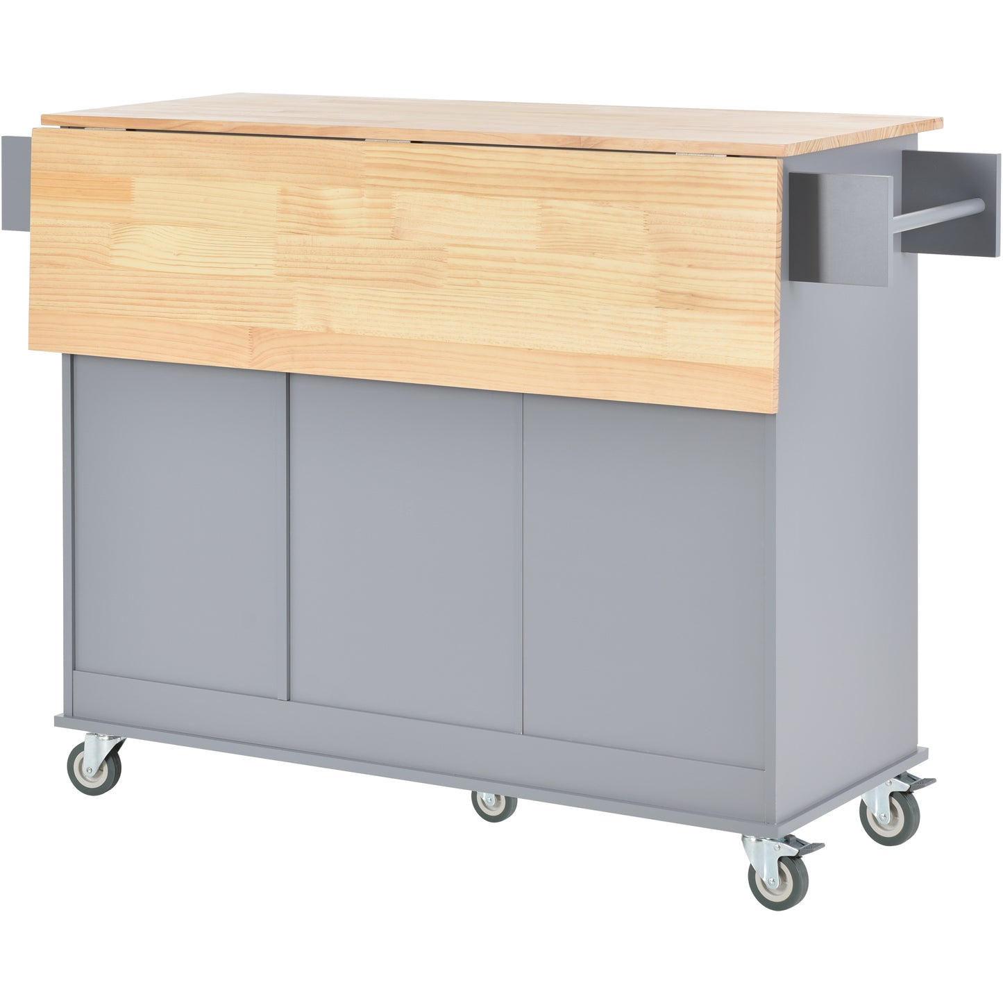 Melysen Rolling Mobile Kitchen Island with Solid Wood Top and Locking Wheels,52.7 Inch Width,Storage Cabinet and Drop Leaf Breakfast Bar,Spice Rack, Towel Rack & Drawer (Grey Blue)