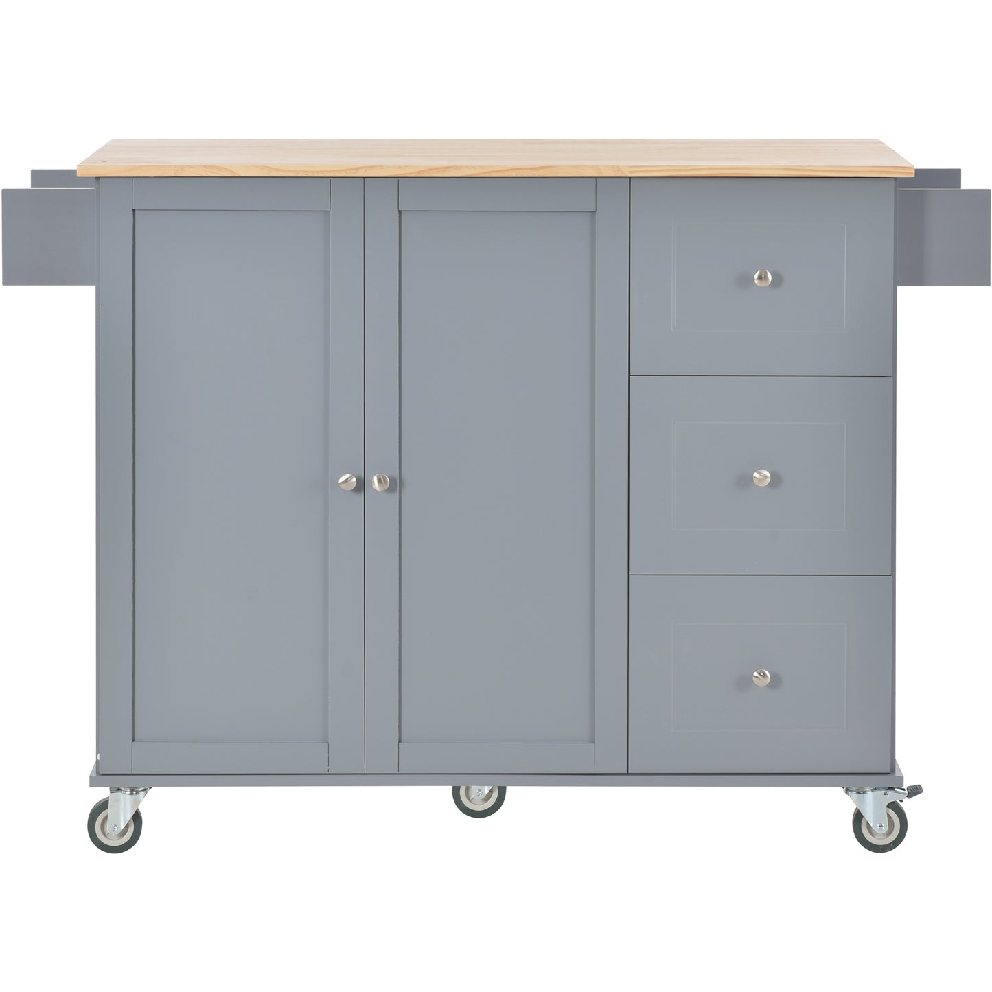 Melysen Rolling Mobile Kitchen Island with Solid Wood Top and Locking Wheels,52.7 Inch Width,Storage Cabinet and Drop Leaf Breakfast Bar,Spice Rack, Towel Rack & Drawer (Grey Blue)