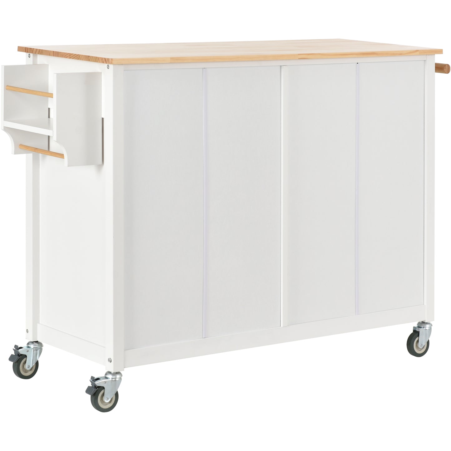 Melysen Kitchen Island Cart with Solid Wood Top and Locking Wheels,54.3 Inch Width,4 Door Cabinet and Two Drawers,Spice Rack, Towel Rack (White)