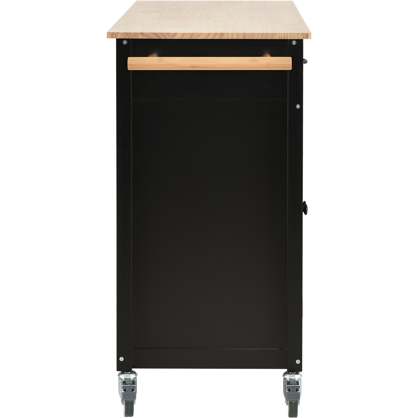 Melysen Kitchen Island Cart with Solid Wood Top and Locking Wheels,54.3 Inch Width,4 Door Cabinet and Two Drawers,Spice Rack, Towel Rack (Black)