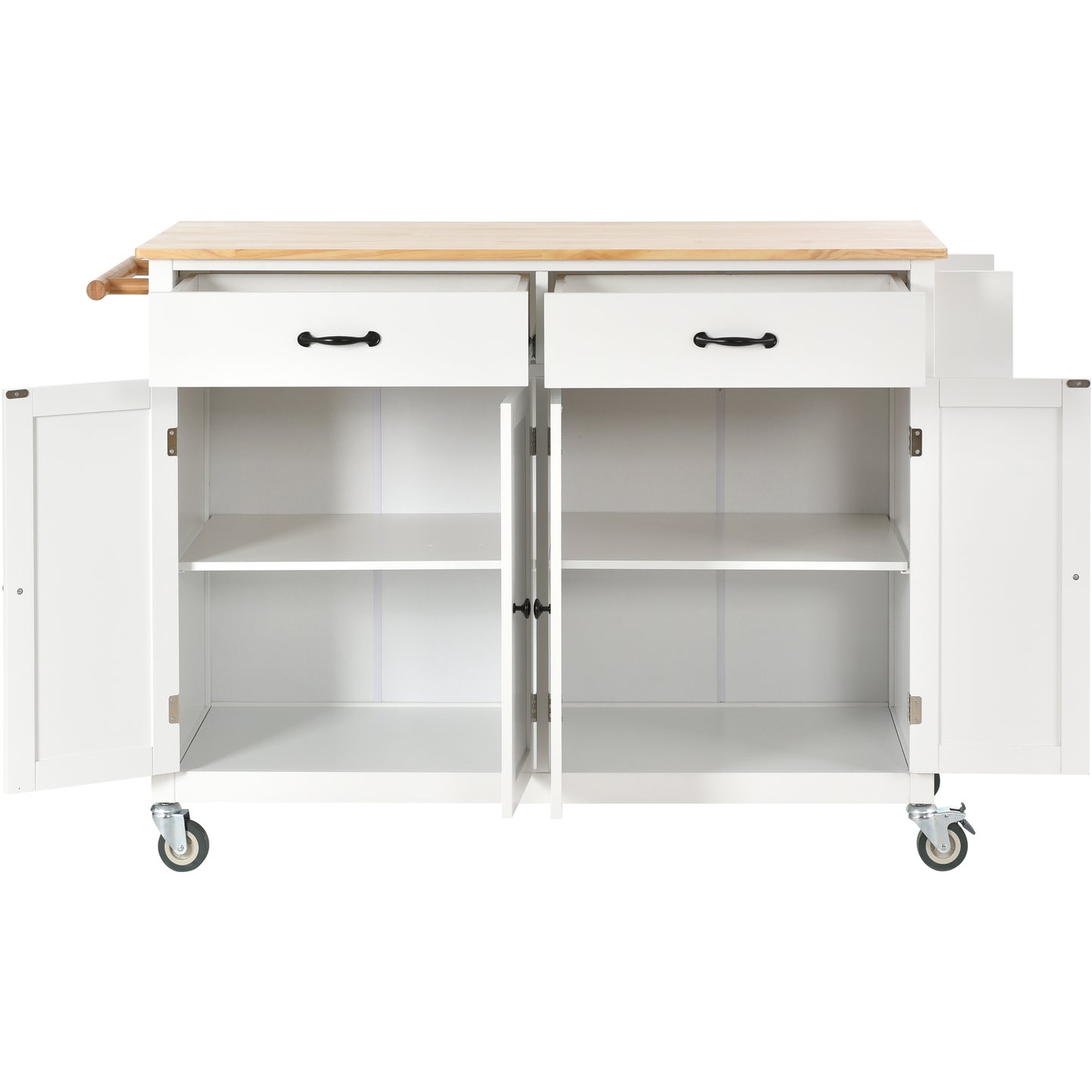 Melysen Kitchen Island Cart with Solid Wood Top and Locking Wheels,54.3 Inch Width,4 Door Cabinet and Two Drawers,Spice Rack, Towel Rack (White)