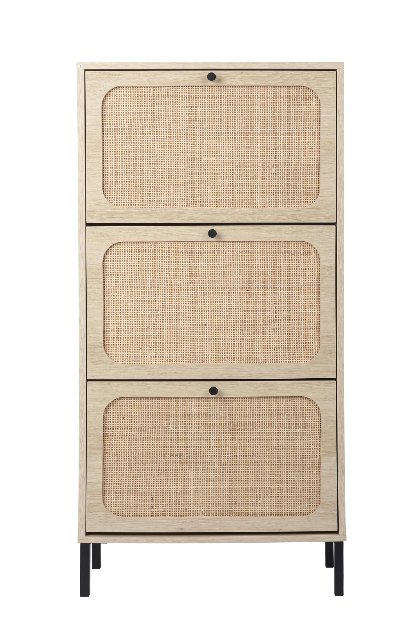 Melysen Natural Rattan 3 Door Shoe Rack, Freestanding Modern Shoe Storage Cabinet, Natural