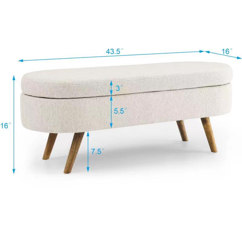 Melysen Ottoman Oval Storage Bench,Rubber Wood Legs,(43.5"x16"x16")