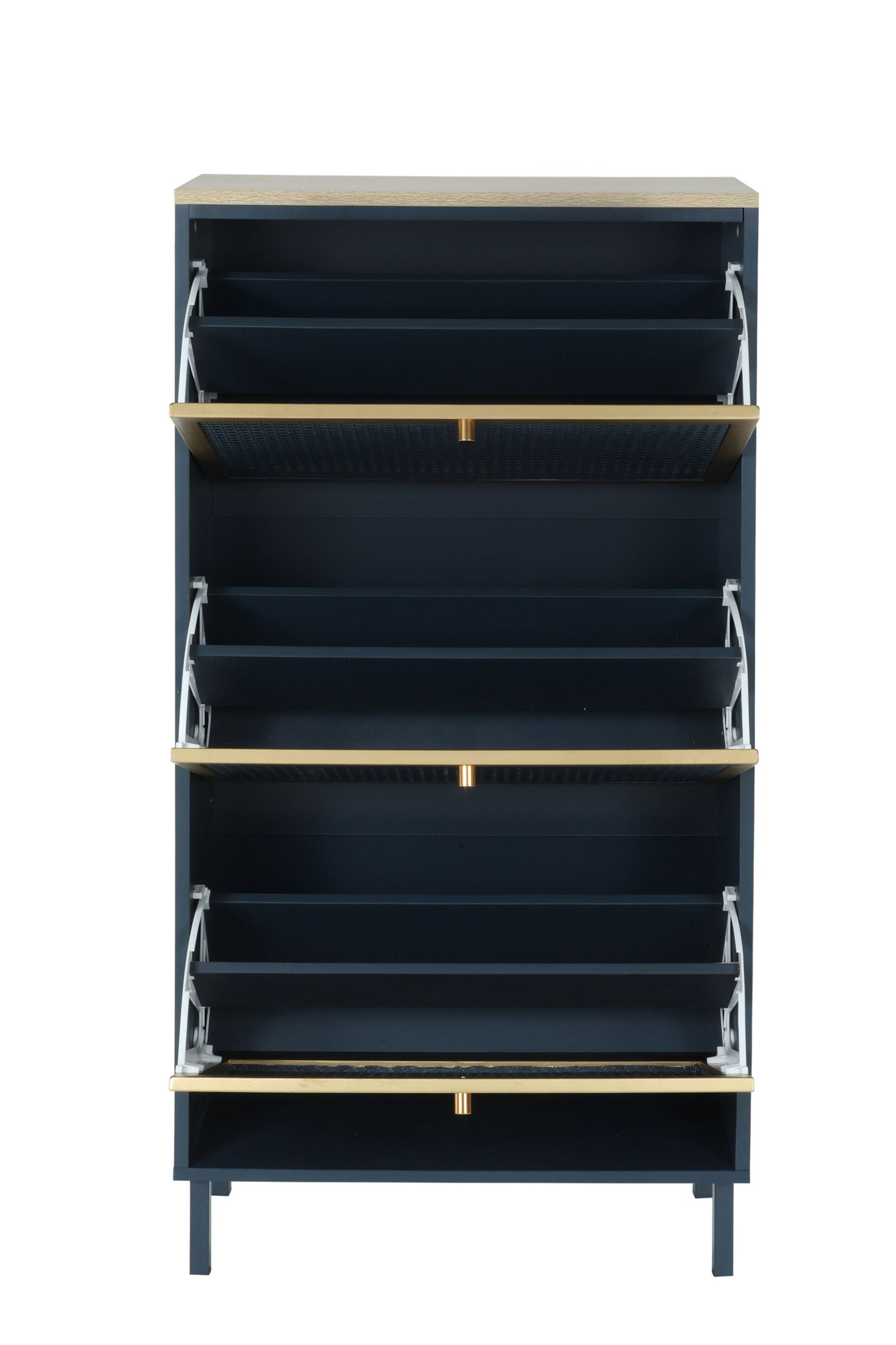 Melysen 3 Metal Door Shoe Rack, Freestanding Modern Shoe Storage Cabinet, Metal rattan, Dark Blue