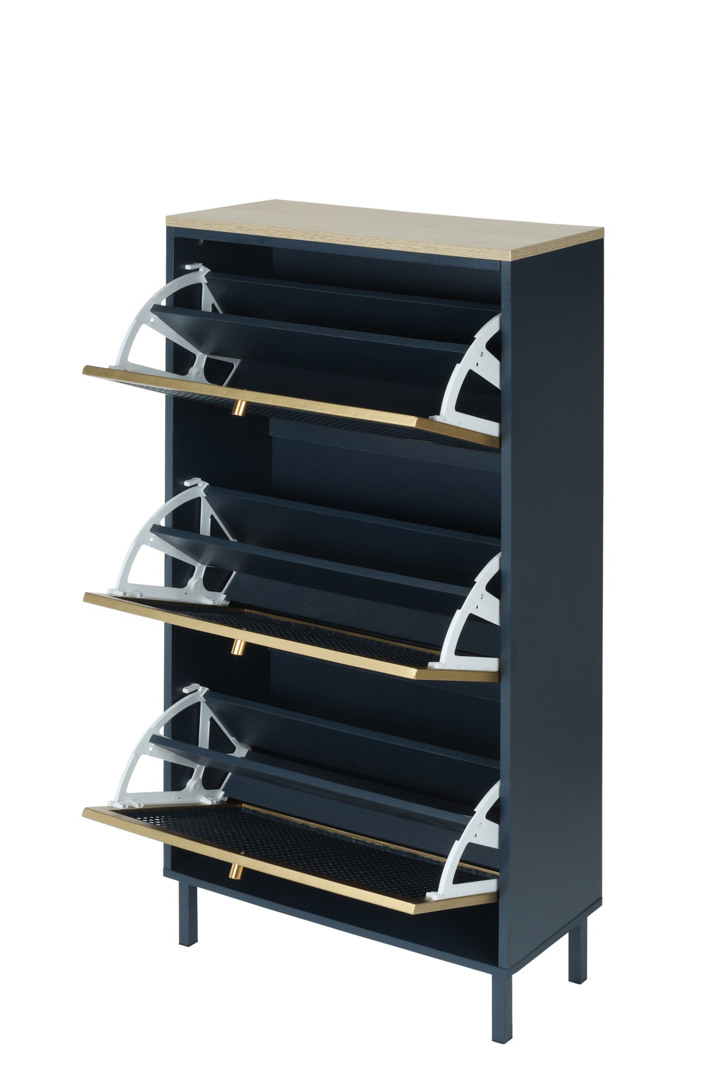 Melysen 3 Metal Door Shoe Rack, Freestanding Modern Shoe Storage Cabinet, Metal rattan, Dark Blue