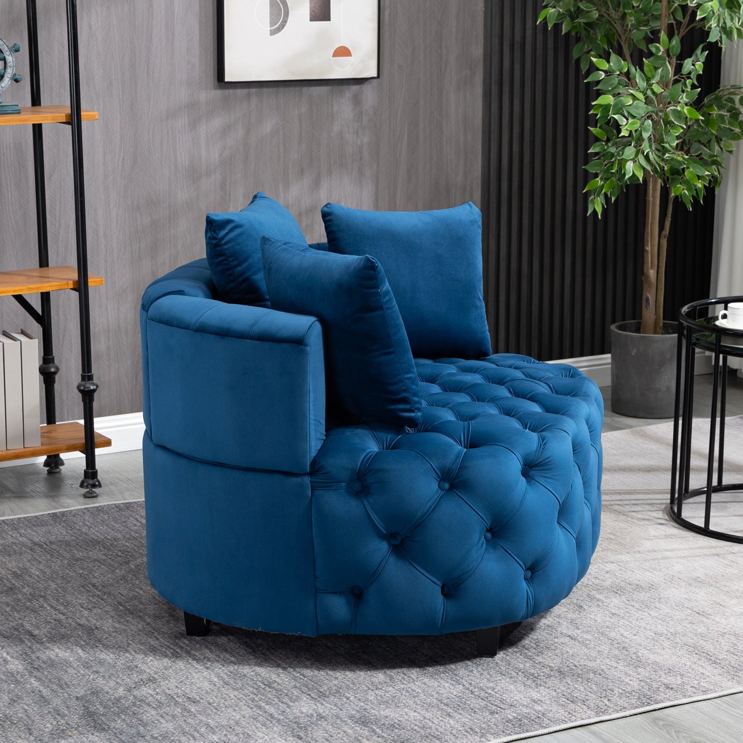 Melysen Accent Chair / Classical Barrel Chair for living room / Modern Leisure Sofa Chair (Blue),Blue