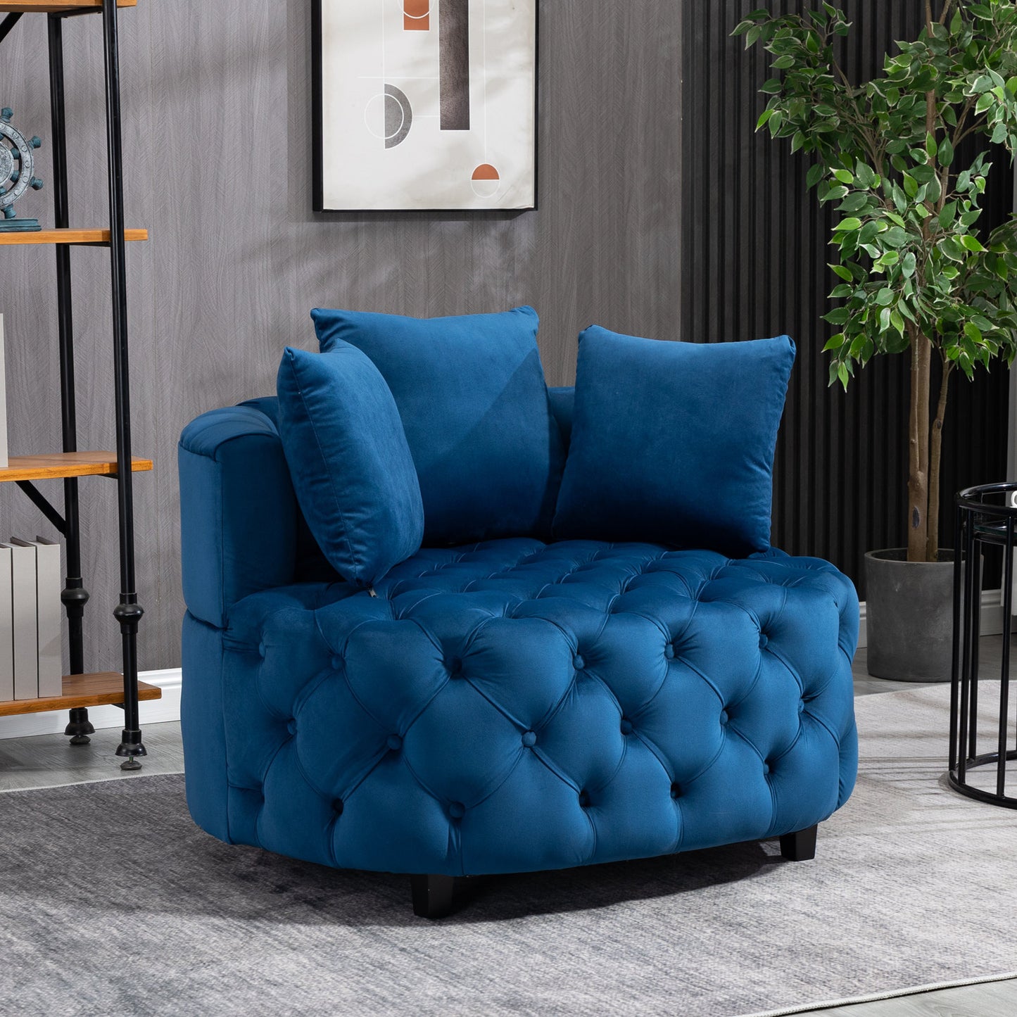 Melysen Accent Chair / Classical Barrel Chair for living room / Modern Leisure Sofa Chair (Blue),Blue