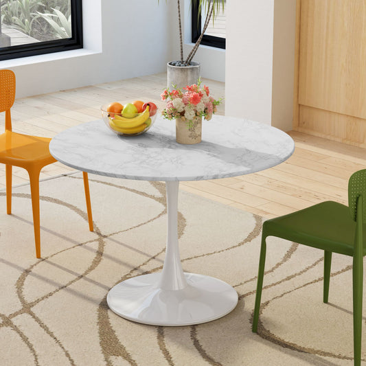 Melysen 42.12"Modern Round Dining Table with Printed White Marble Table Top,Metal Base Dining Table, End Table Leisure Coffee Table