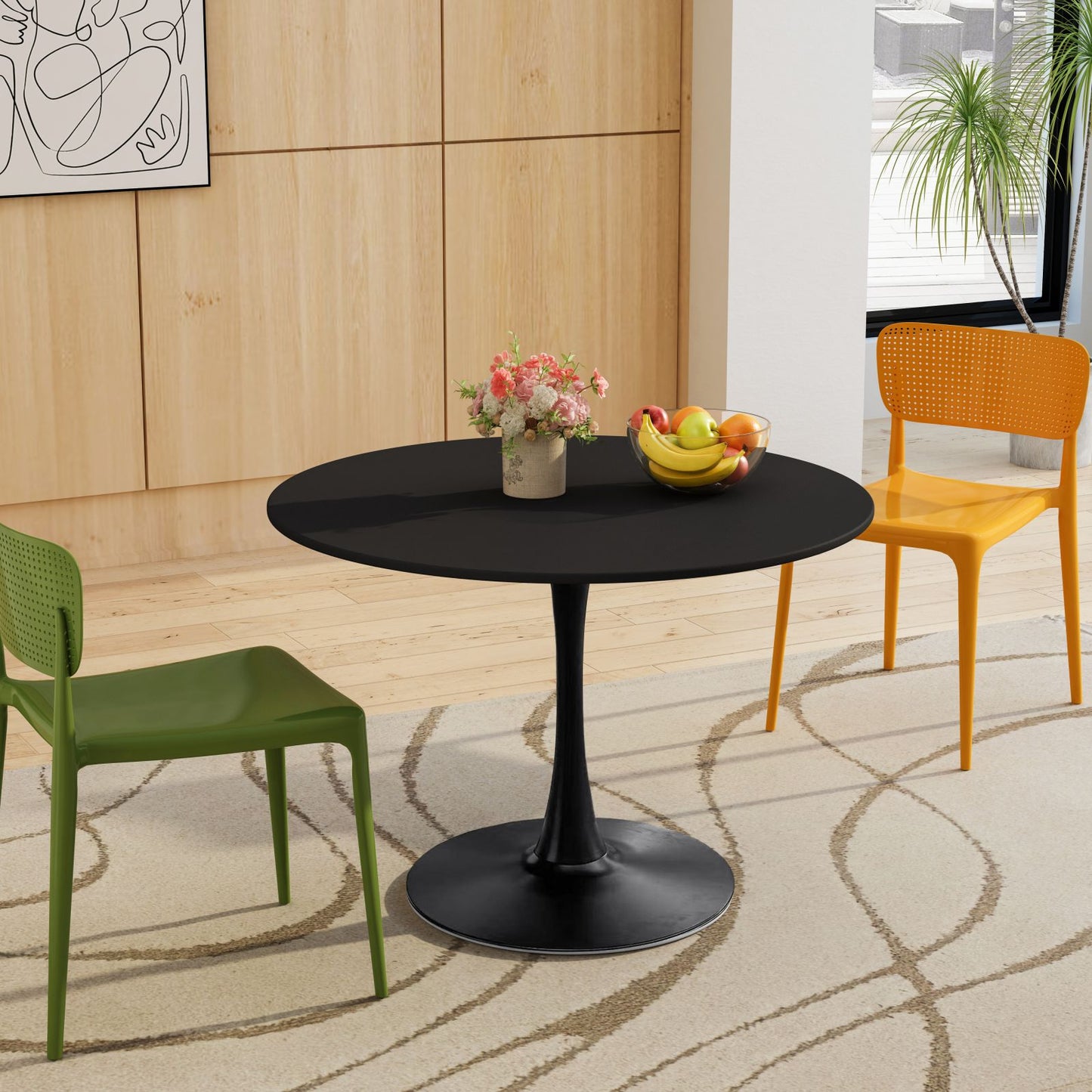 Melysen 42.12"Modern Round Dining Table with Round MDF Table Top,Metal Base Dining Table, End Table Leisure Coffee Table