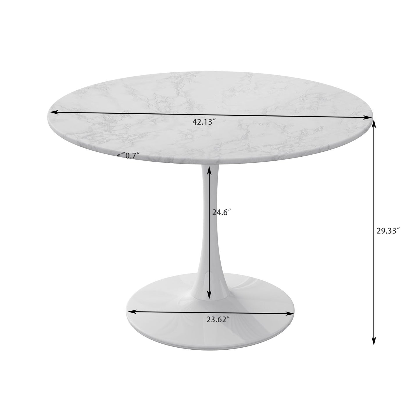 Melysen 42.12"Modern Round Dining Table with Printed White Marble Table Top,Metal Base Dining Table, End Table Leisure Coffee Table