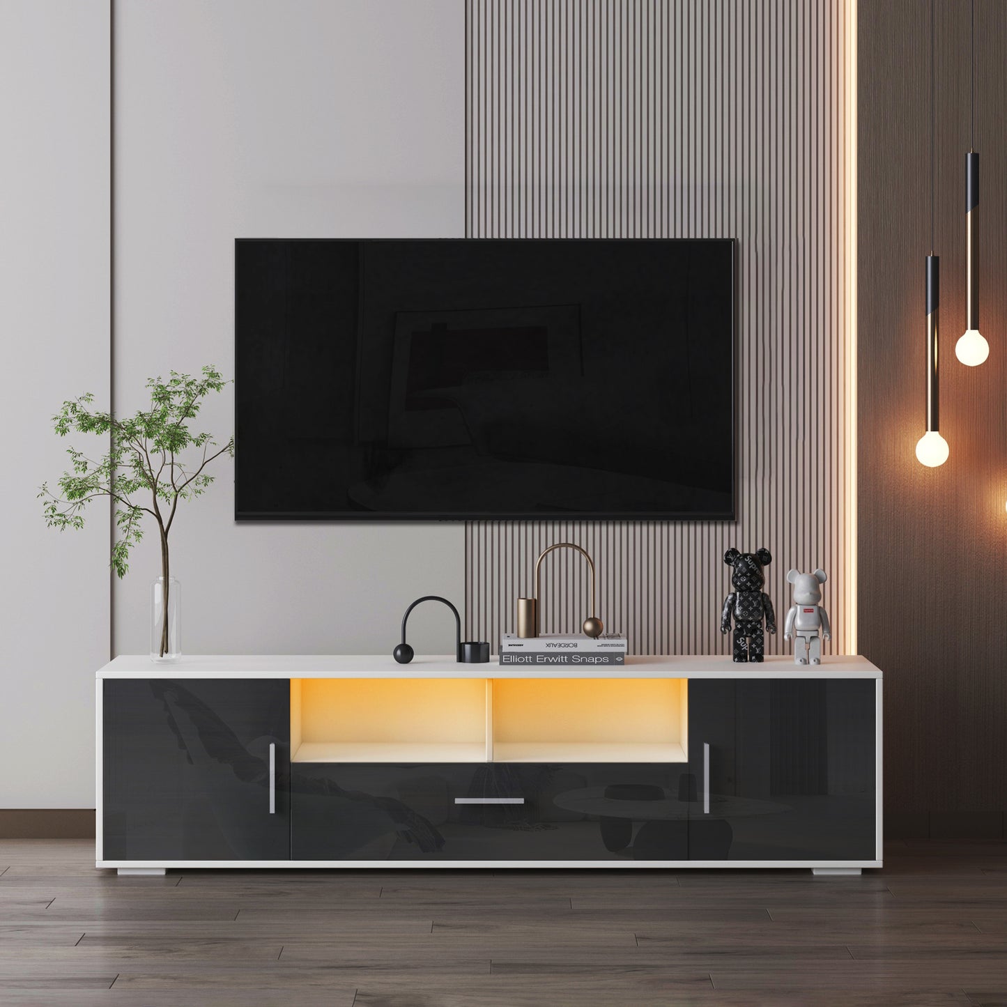 Melysen entertainment center TV station,TVconsole,console with LED light belt, light belt can be remote control,Gray