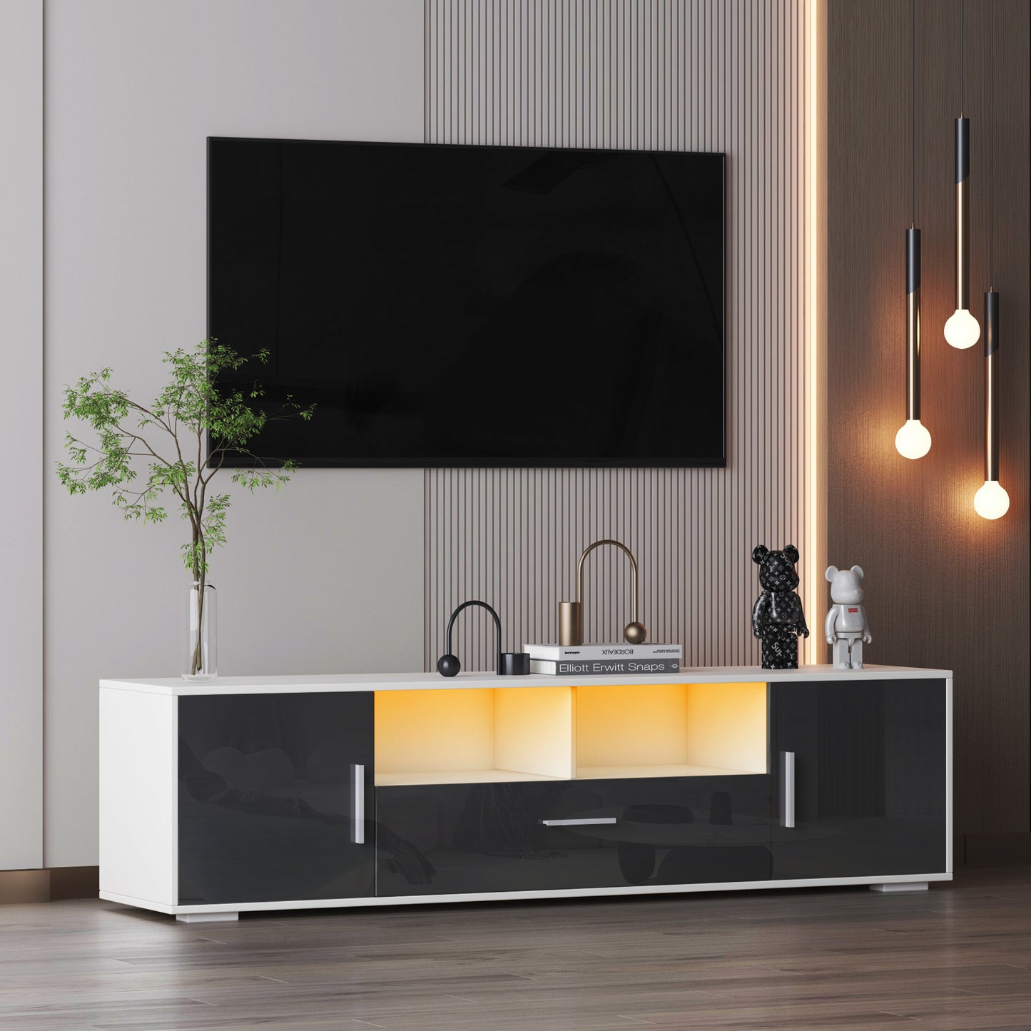 Melysen entertainment center TV station,TVconsole,console with LED light belt, light belt can be remote control,Gray