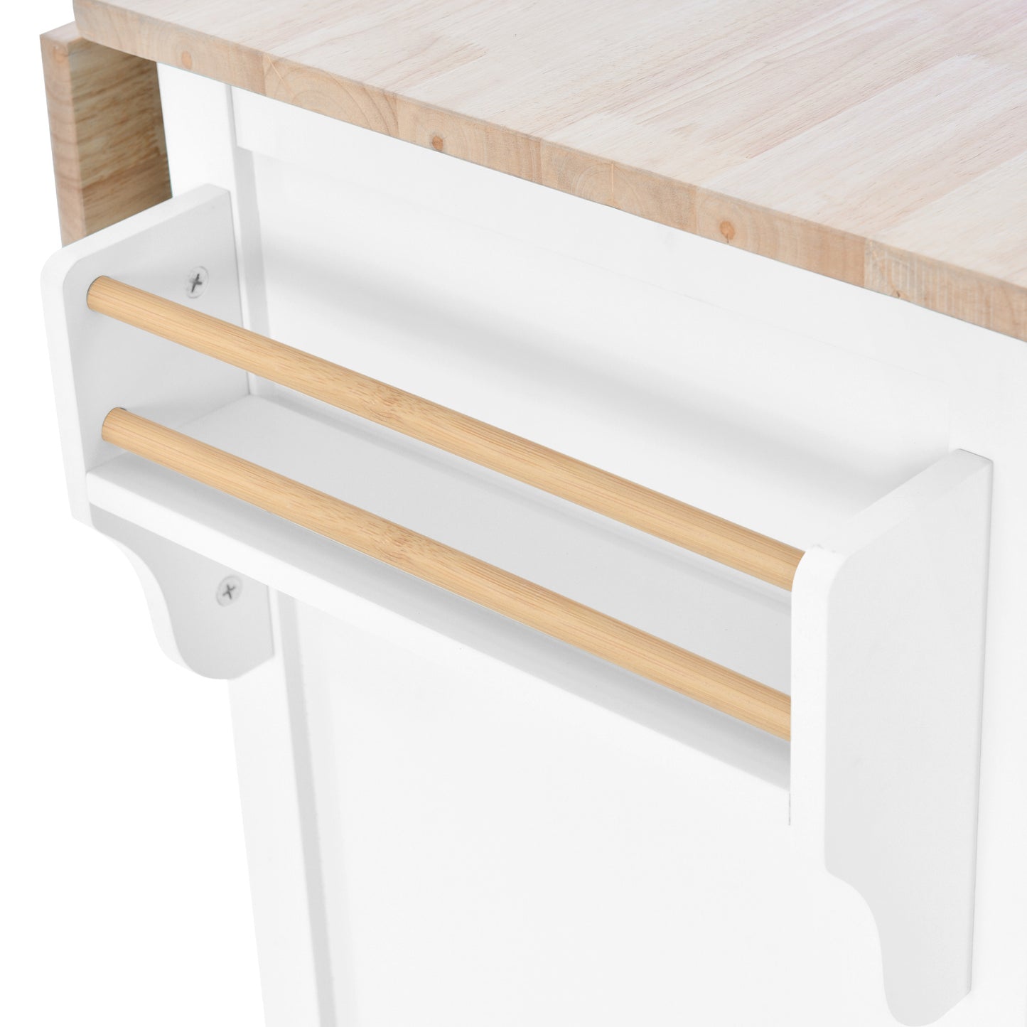 Melysen Kitchen Cart with Rubber wood Drop-Leaf Countertop, Concealed sliding barn door adjustable height,Kitchen Island on 4 Wheels with Storage Cabinet and 2 Drawers,L52.2xW30.5xH36.6 inch, White