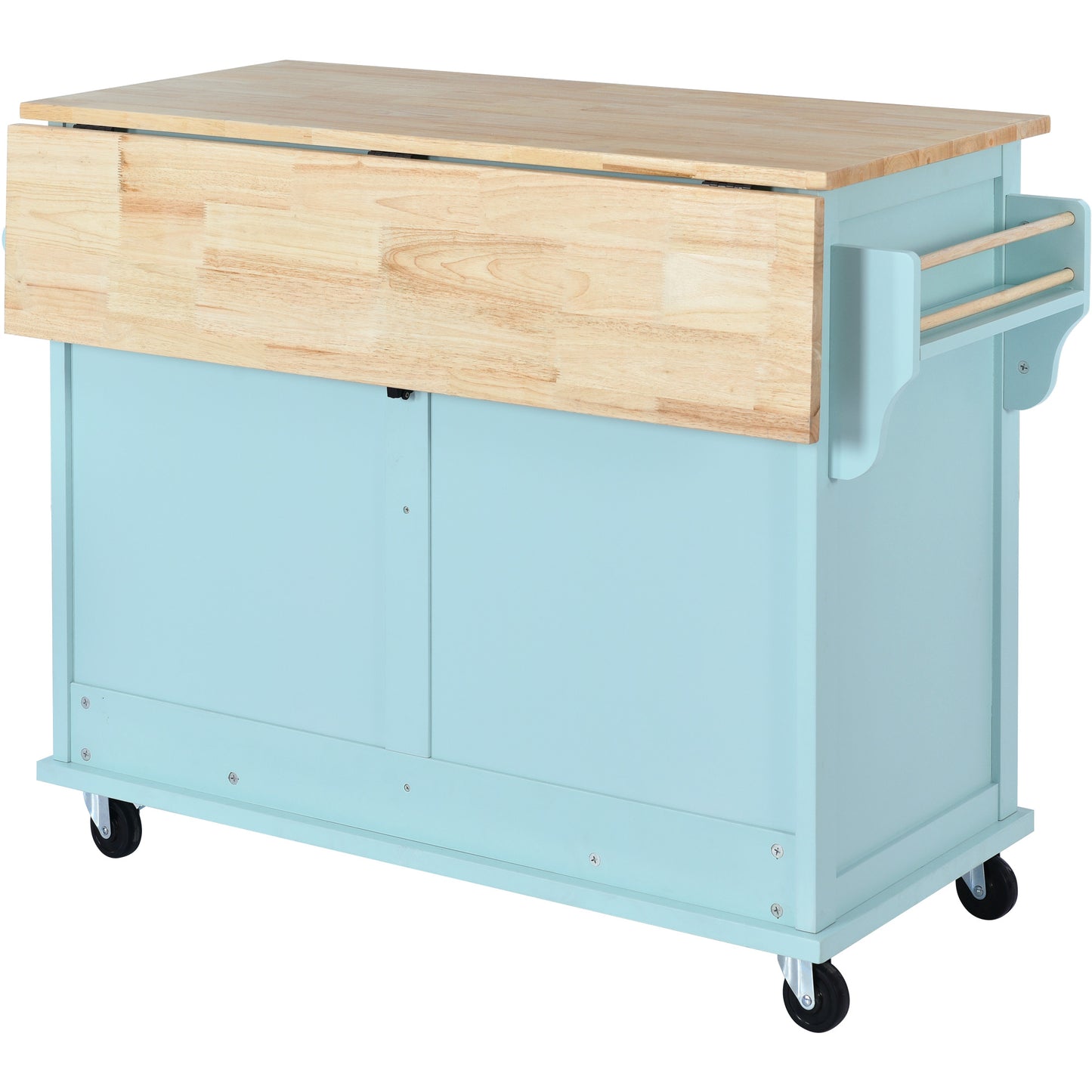 Melysen Kitchen Cart with Rubber wood Drop-Leaf Countertop, Concealed sliding barn door adjustable height,Kitchen Island on 4 Wheels with Storage Cabinet and 2 Drawers,L52.2xW30.5xH36.6 inch, Mint Green