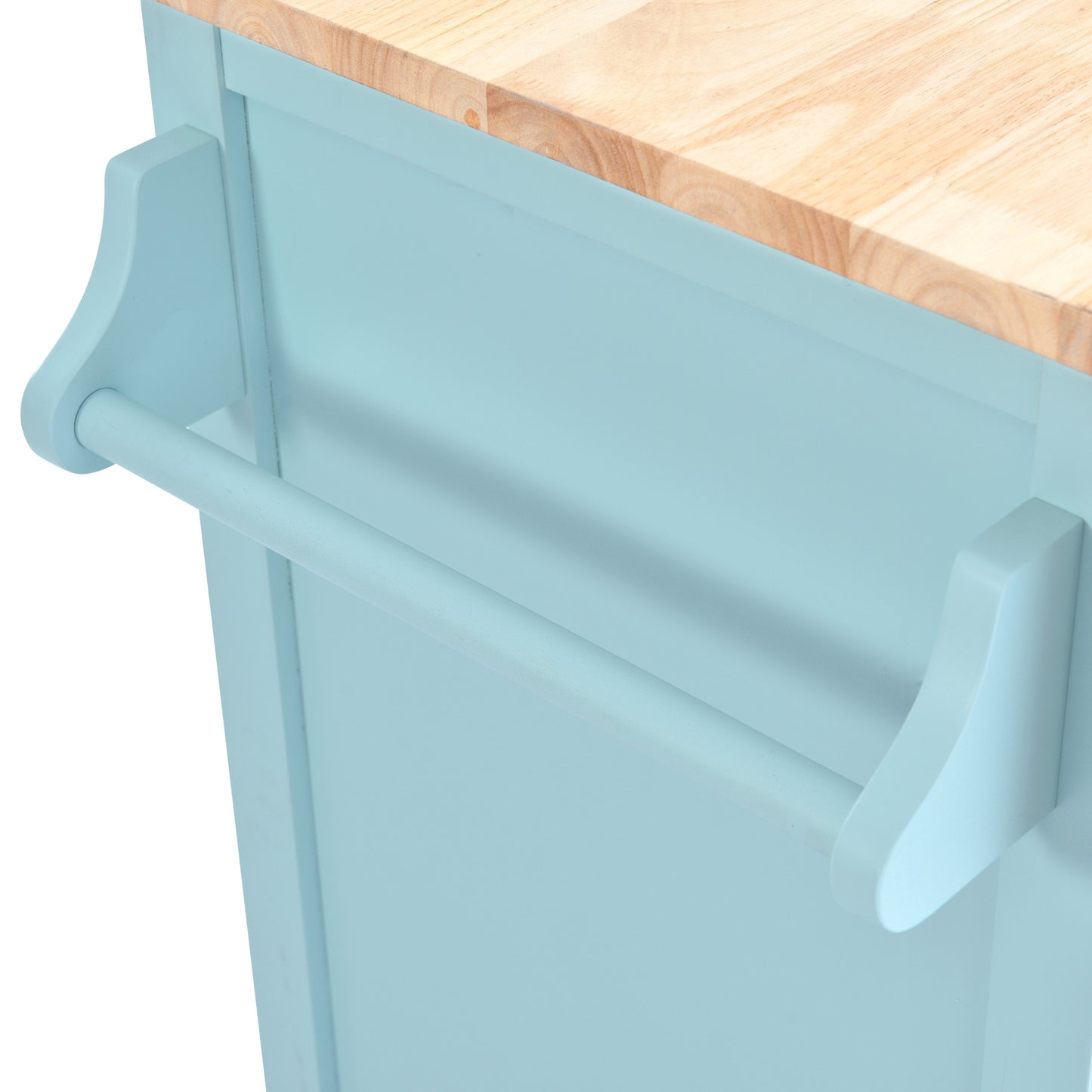 Melysen Kitchen Cart with Rubber wood Drop-Leaf Countertop, Concealed sliding barn door adjustable height,Kitchen Island on 4 Wheels with Storage Cabinet and 2 Drawers,L52.2xW30.5xH36.6 inch, Mint Green