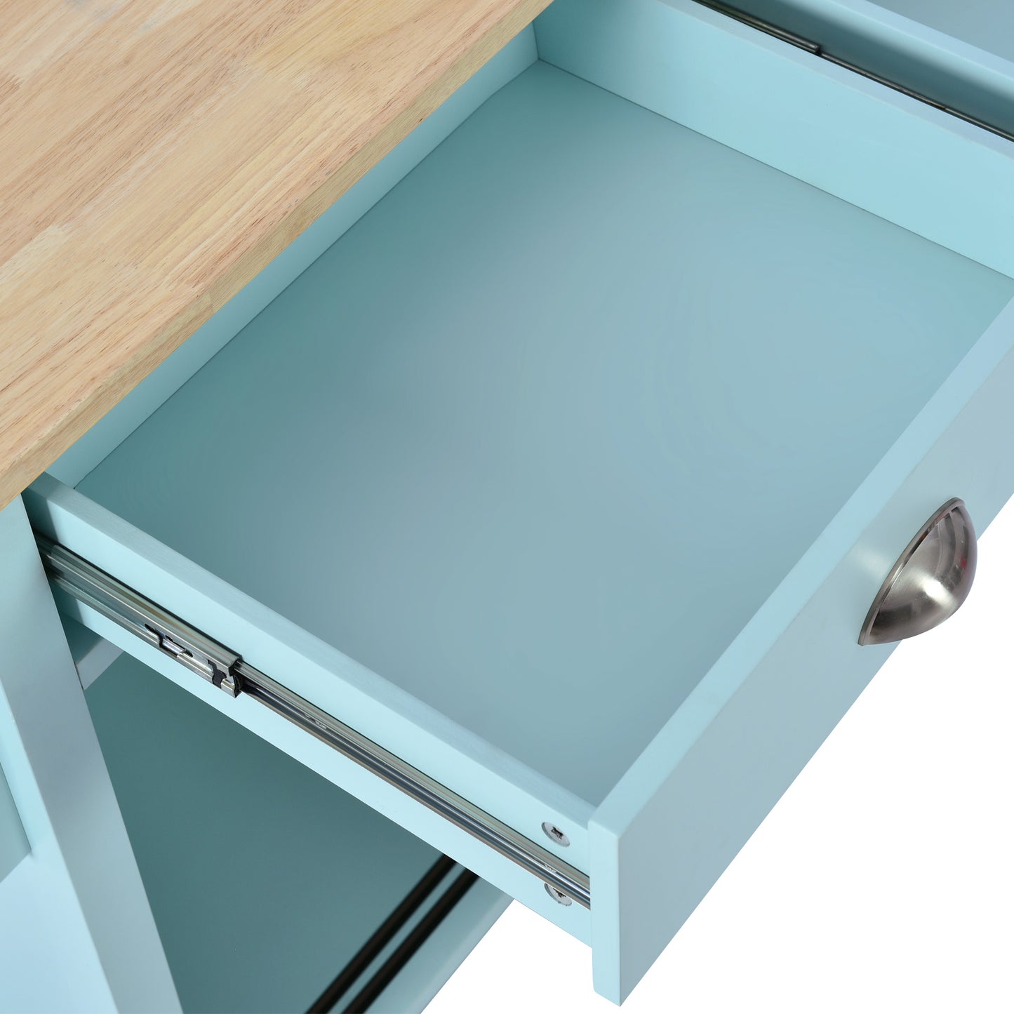 Melysen Kitchen Cart with Rubber wood Drop-Leaf Countertop, Concealed sliding barn door adjustable height,Kitchen Island on 4 Wheels with Storage Cabinet and 2 Drawers,L52.2xW30.5xH36.6 inch, Mint Green