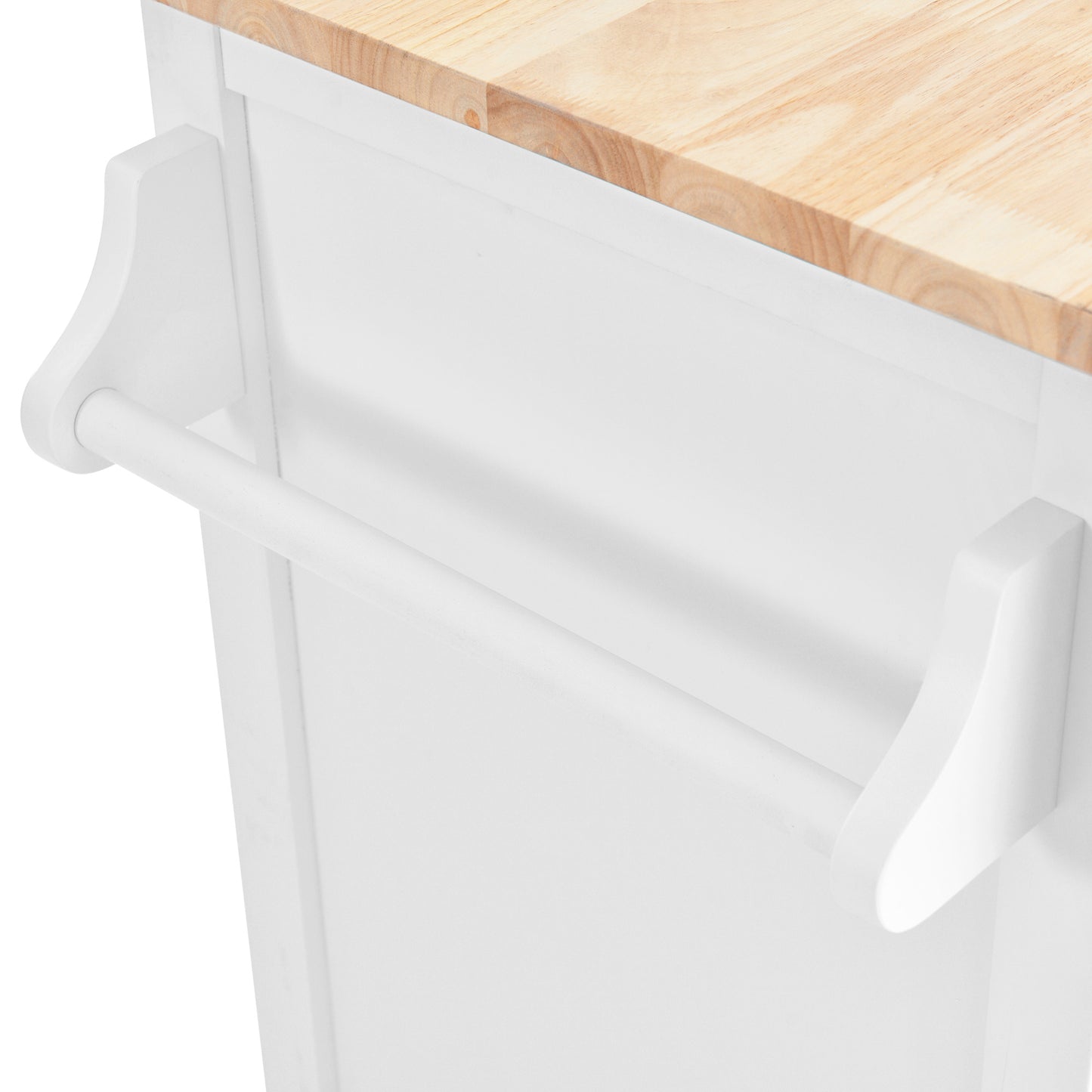 Melysen Kitchen Cart with Rubber wood Drop-Leaf Countertop, Concealed sliding barn door adjustable height,Kitchen Island on 4 Wheels with Storage Cabinet and 2 Drawers,L52.2xW30.5xH36.6 inch, White