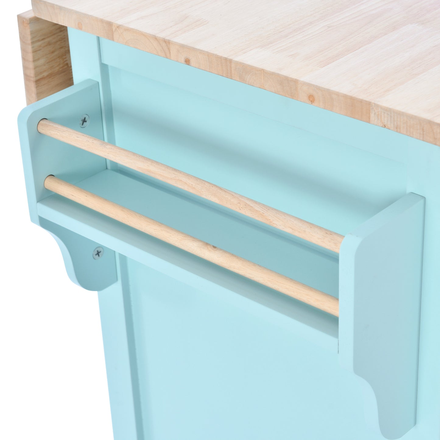 Melysen Kitchen Cart with Rubber wood Drop-Leaf Countertop, Concealed sliding barn door adjustable height,Kitchen Island on 4 Wheels with Storage Cabinet and 2 Drawers,L52.2xW30.5xH36.6 inch, Mint Green