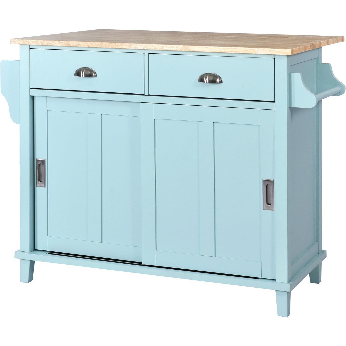 Melysen Kitchen Cart with Rubber wood Drop-Leaf Countertop, Concealed sliding barn door adjustable height,Kitchen Island on 4 Wheels with Storage Cabinet and 2 Drawers,L52.2xW30.5xH36.6 inch, Mint Green