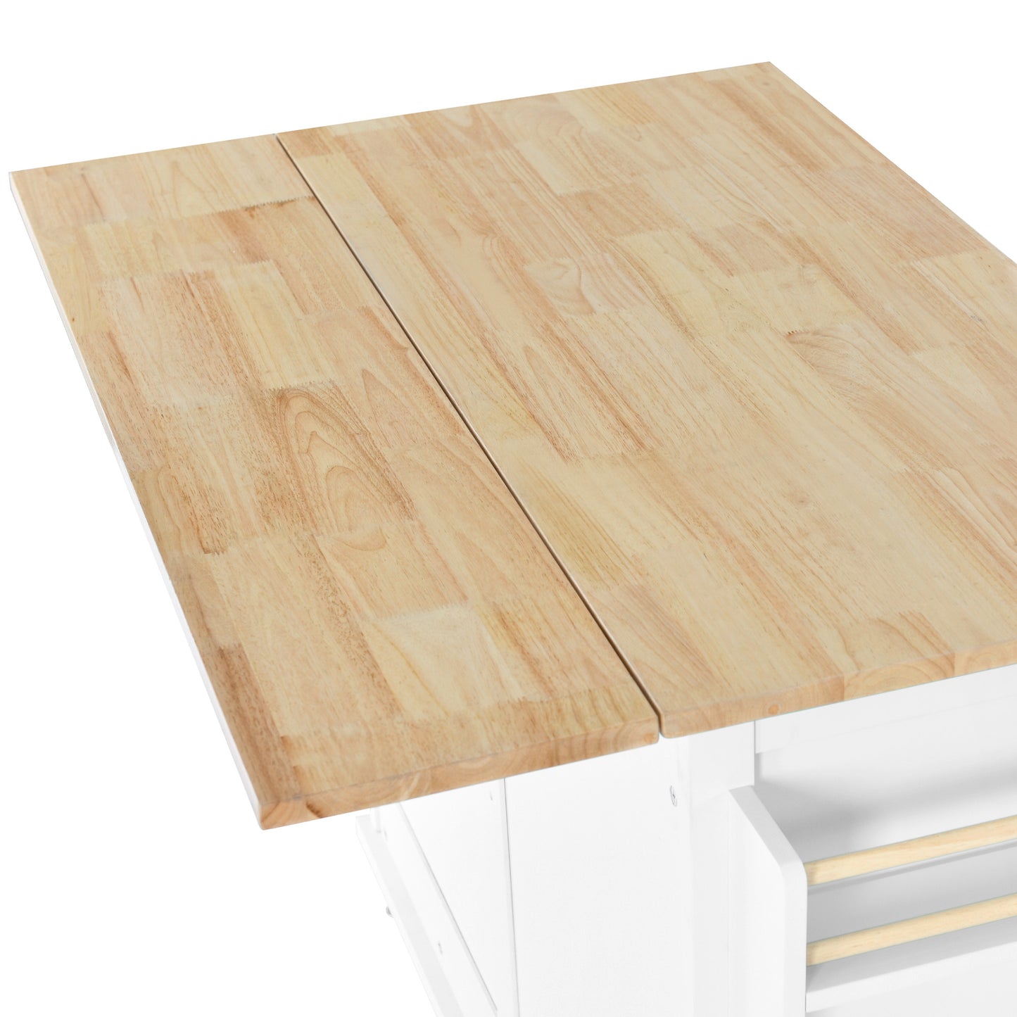 Melysen Kitchen Cart with Rubber wood Drop-Leaf Countertop, Concealed sliding barn door adjustable height,Kitchen Island on 4 Wheels with Storage Cabinet and 2 Drawers,L52.2xW30.5xH36.6 inch, White