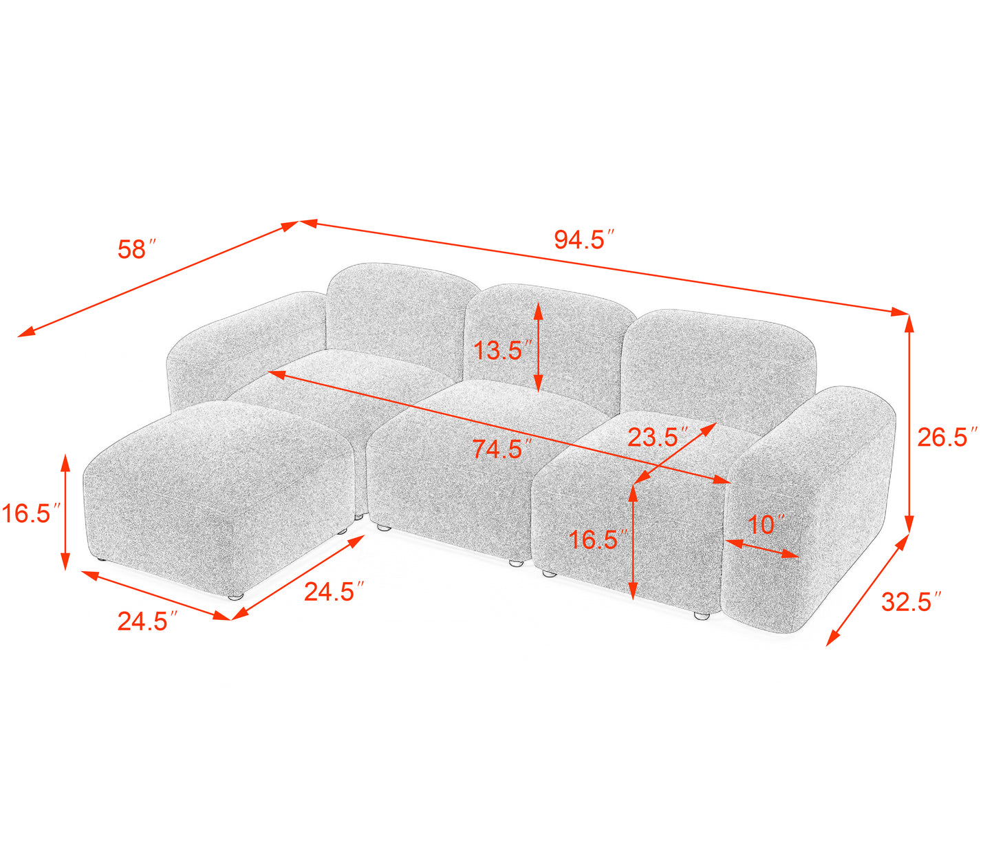 Melysen L-Shape Modular Sectional Sofa, DIY Combination,Teddy Fabric,White