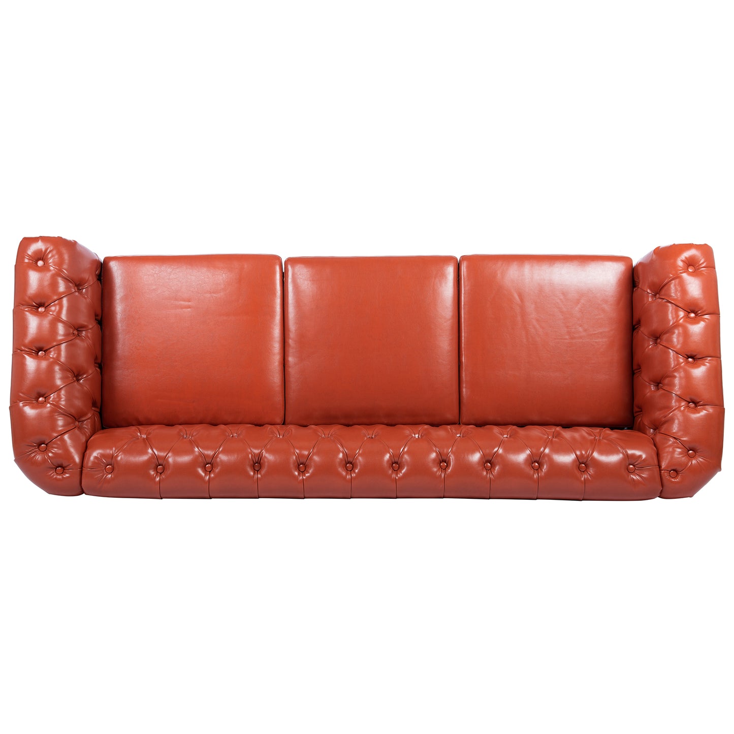 Melysen 84.65" Pu Rolled Arm Chesterfield 3seater Sofa,Orange