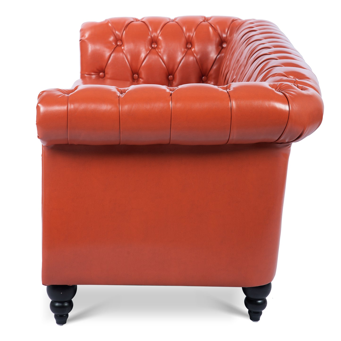 Melysen 84.65" Pu Rolled Arm Chesterfield 3seater Sofa,Orange