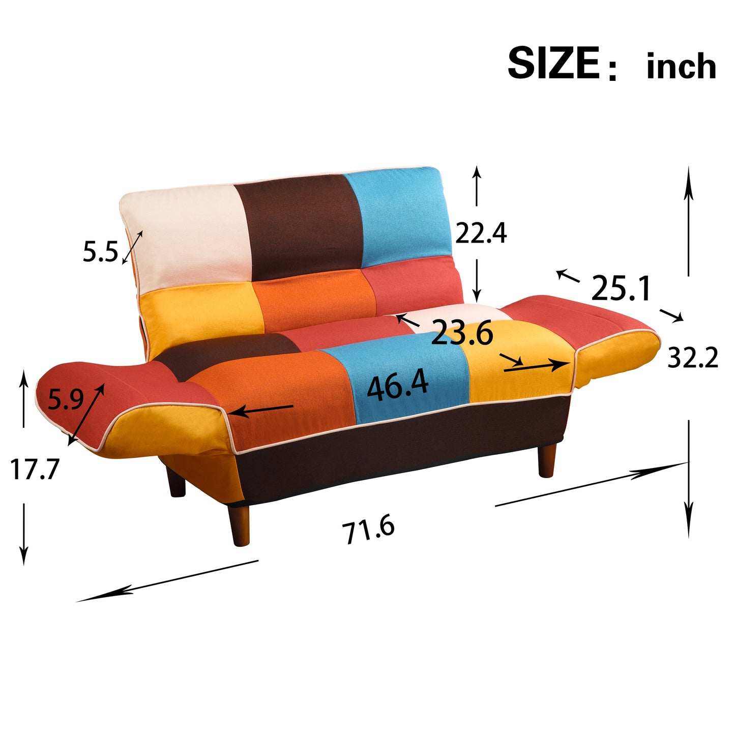 Melysen Small Space Colorful Sleeper Sofa, Solid Wood Legs