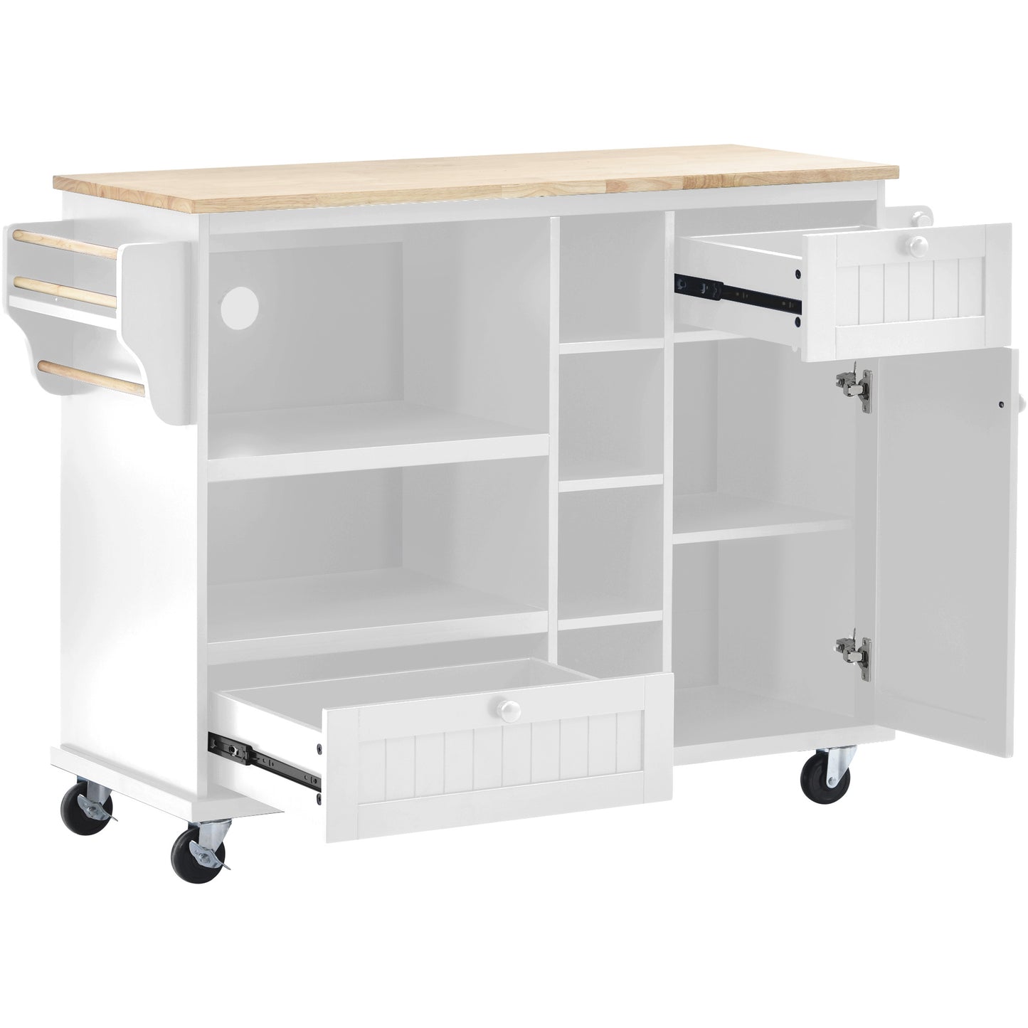 Melysen Kitchen Island Cart with Storage Cabinet and Two Locking Wheels,Solid wood desktop,Microwave cabinet,Floor Standing Buffet Server Sideboard for Kitchen Room,Dining Room,, Bathroom(White)