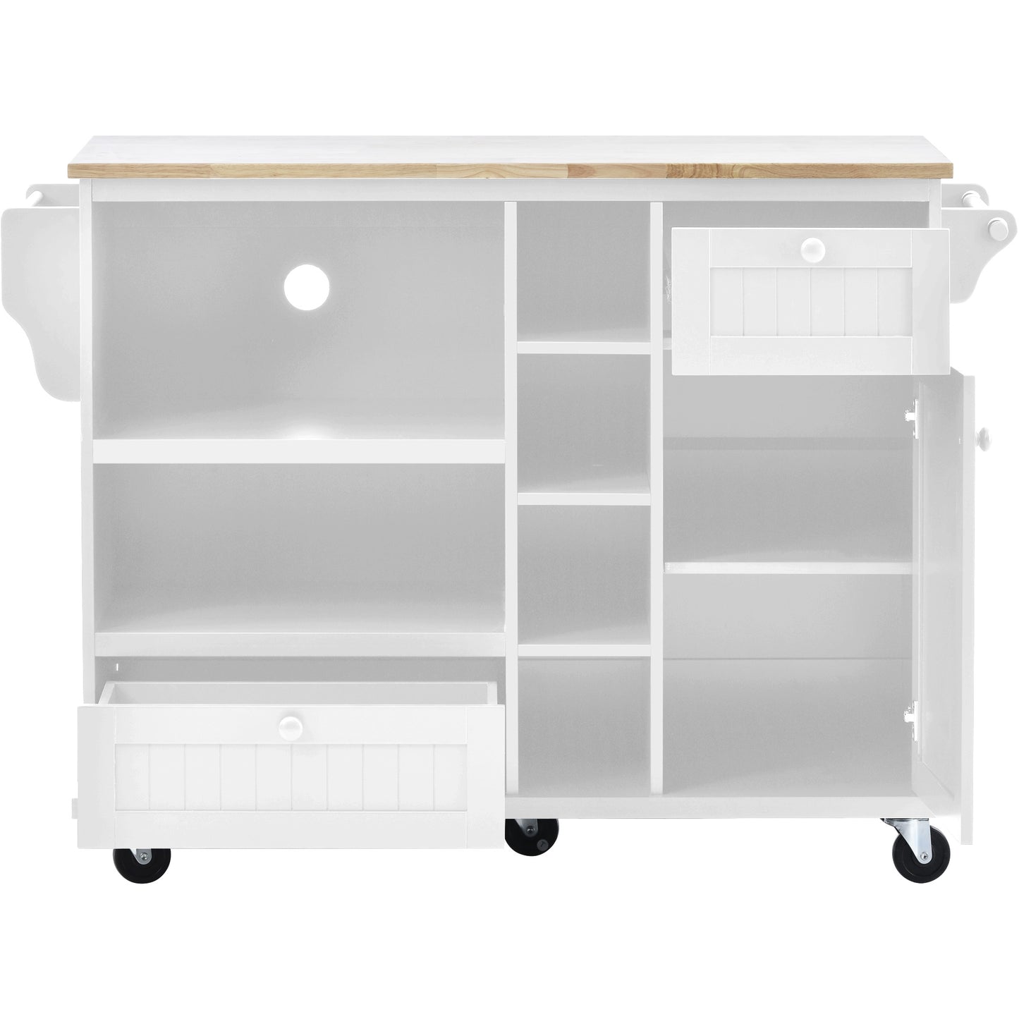 Melysen Kitchen Island Cart with Storage Cabinet and Two Locking Wheels,Solid wood desktop,Microwave cabinet,Floor Standing Buffet Server Sideboard for Kitchen Room,Dining Room,, Bathroom(White)